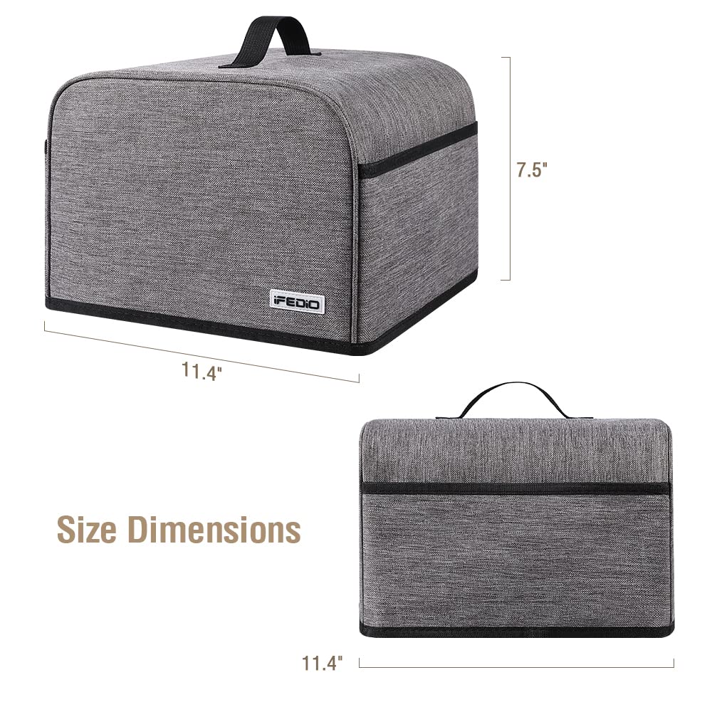 Cubierta para tostador de 4 rebanadas con bolsillos y asa superior, cubierta para polvo para tostador de electrodomésticos pequeños, lavable a máquina (gris)
