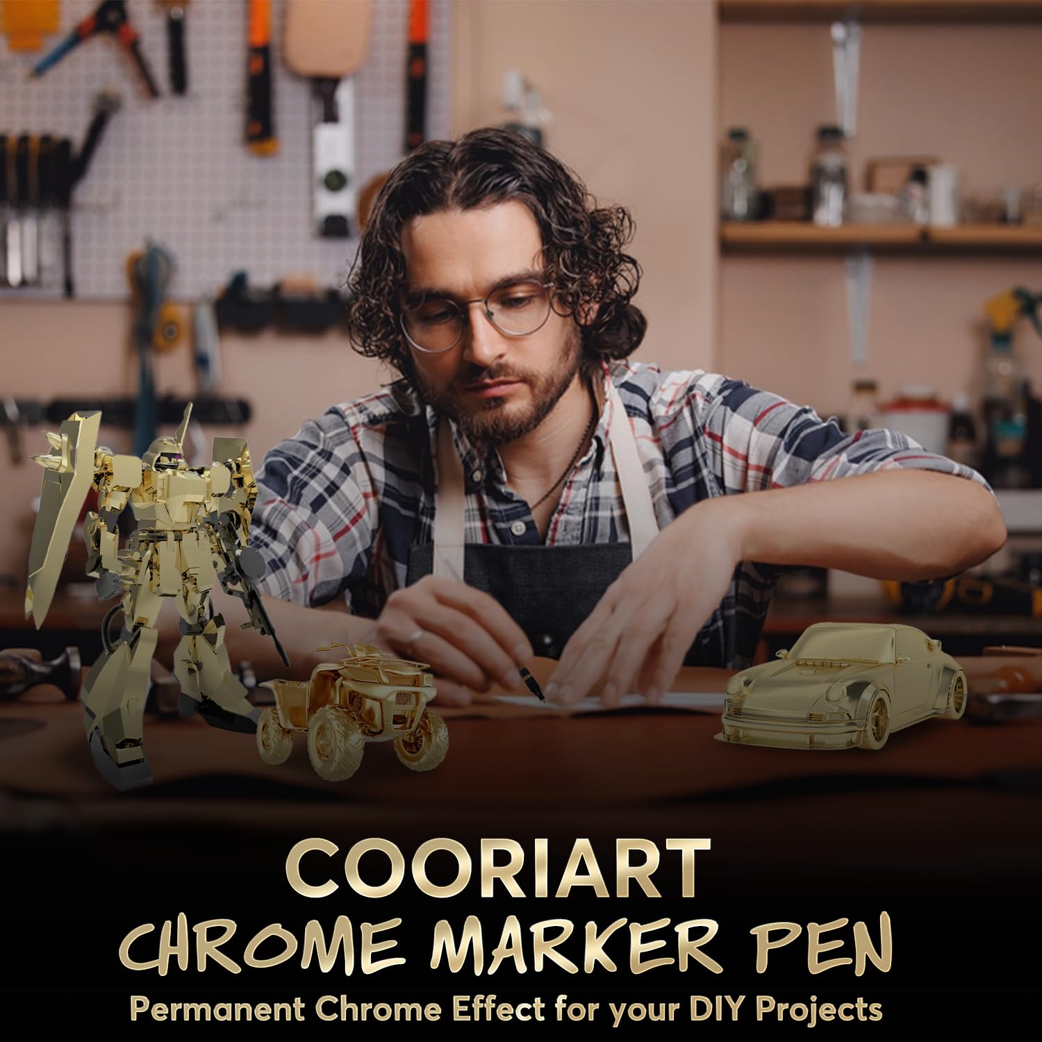 COORIART - Juego de 3 marcadores de espejo permanente cromado, dorado, para metal, plástico, tela, joyería, pintura modelo, kit de retoque y reparación, juego de 3 puntas (0,7 mm, 1 mm, 3 mm)