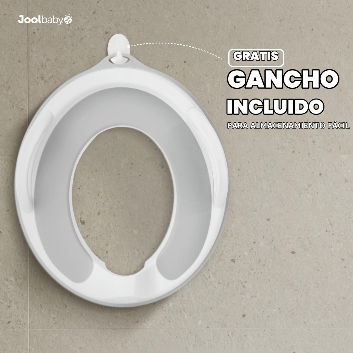 Jool - Asiento de entrenamiento para bebé para niños y niñas con asas, se adapta a inodoros redondos y ovalados, antideslizante con protector contra salpicaduras, incluye gancho de almacenamiento