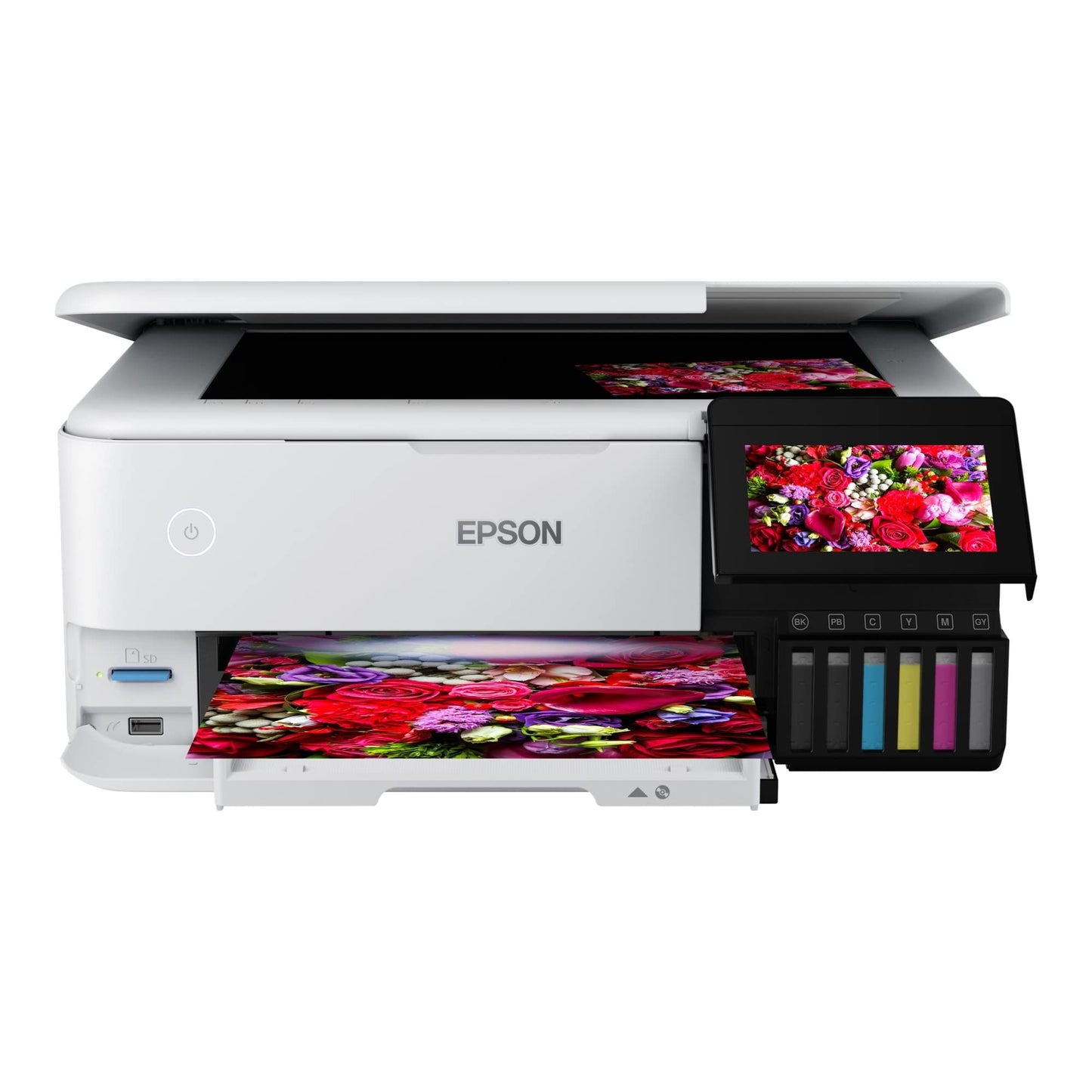 Epson EcoTank Photo ET-8500 Impresora Supertank inalámbrica a Color Todo en uno con escáner, copiadora, Ethernet y visualización táctil a Color de 4.3 Pulgadas, Blanco, Grande