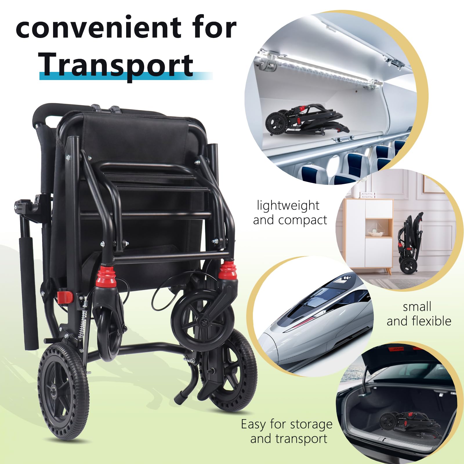 Hopelight- (Solo 14lbs) Silla de ruedas plegable portátil, silla de ruedas de viaje con freno de mano, silla de ruedas ultraligera f