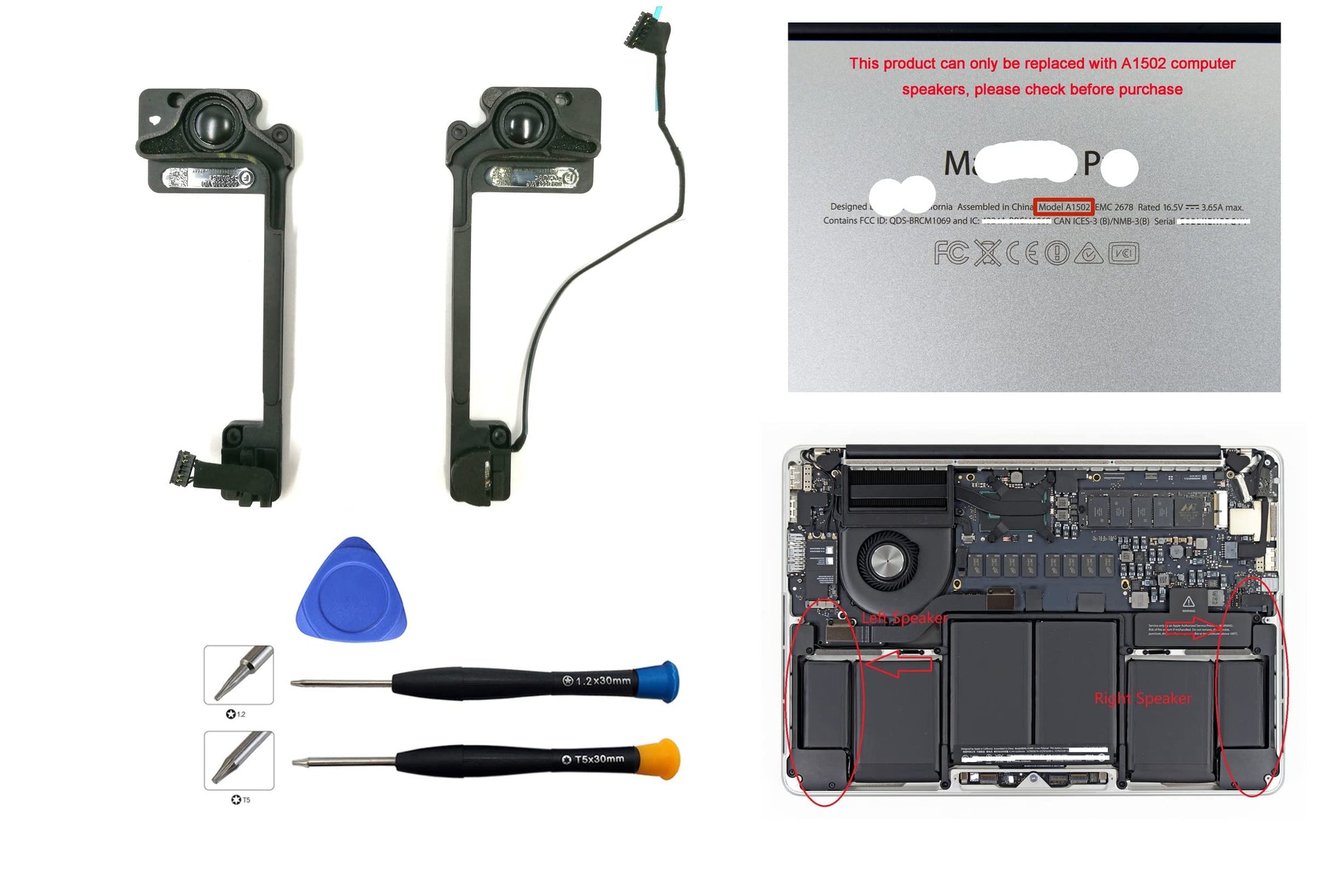 ITTECC 923-0557, 923-00509 - Altavoz derecho e izquierdo para MacBook Pro de 13 pulgadas Retina de 13 pulgadas A1502 2013 2014 2015 Año