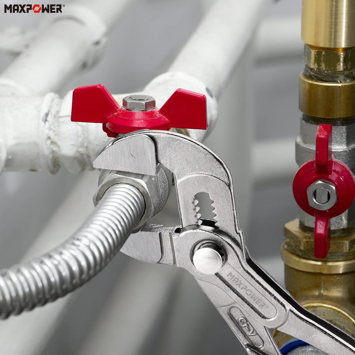 MAXPOWER - Alicates para bomba de agua de 10 pulgadas, botón de ajuste rápido, apertura máxima de mandíbula de 32 mm, alicates para reparación del hogar, tuberías y accesorios