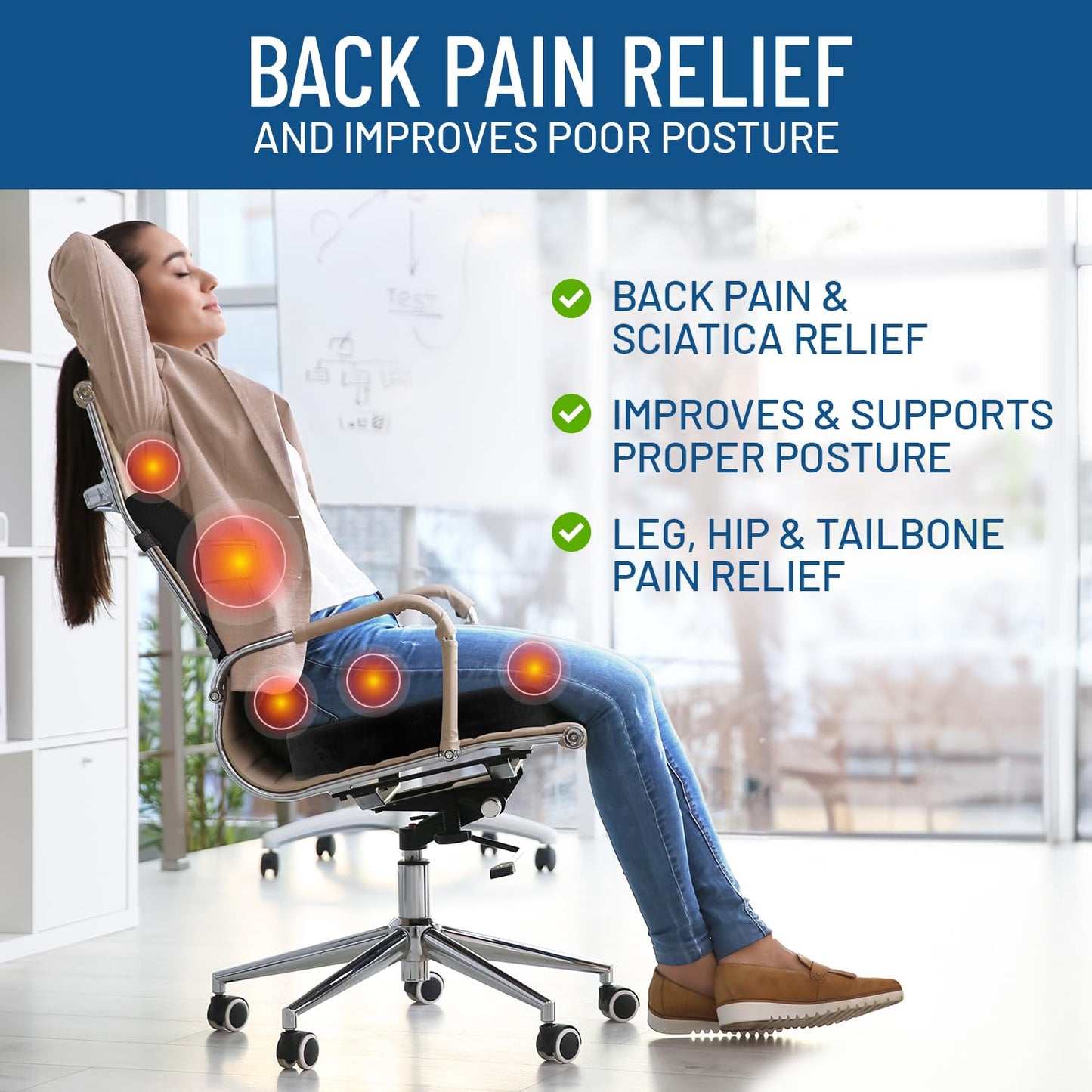 Almohada Lumbar Everlasting Comfort Viscoelástica Alta Calidad para Apoyo y Comodidad en Silla de Oficina