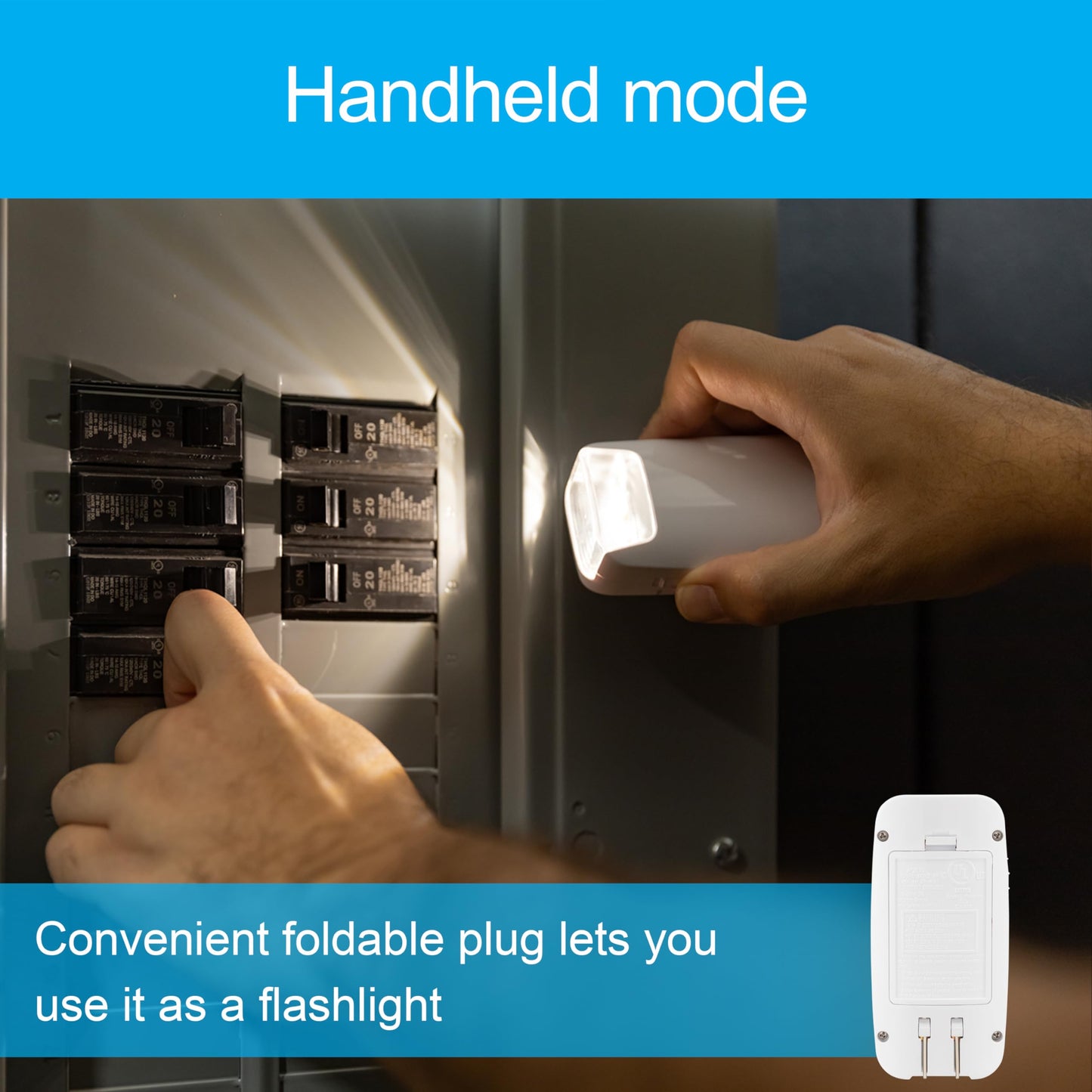 Luz nocturna LED de falla de energía 4 en 1 GE, paquete de 2, sensor de anochecer a amanecer, 40 lúmenes, enchufe plegable, para linterna de emergencia, tormenta, huracán, blanco, 49578