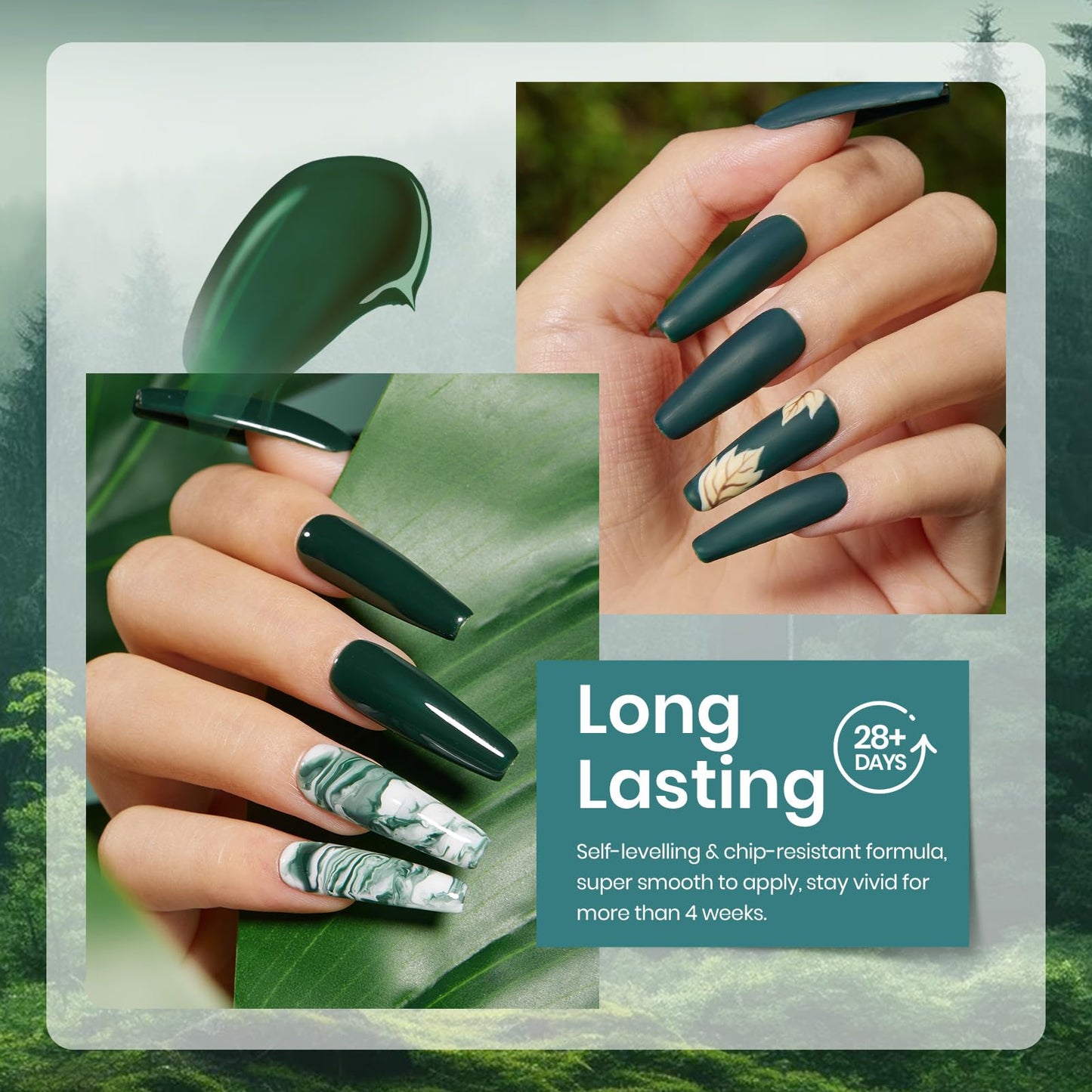 Beetles Blue Green Gel Nail Polish Set - 6 Colors Misty Gray Dark Green Gel Polish Kit Baby Blue Nail Gel Polish Soak Off UV LED Gel Nail Kit Vanish Manicure DIY Home Chrismas Gifts Box
