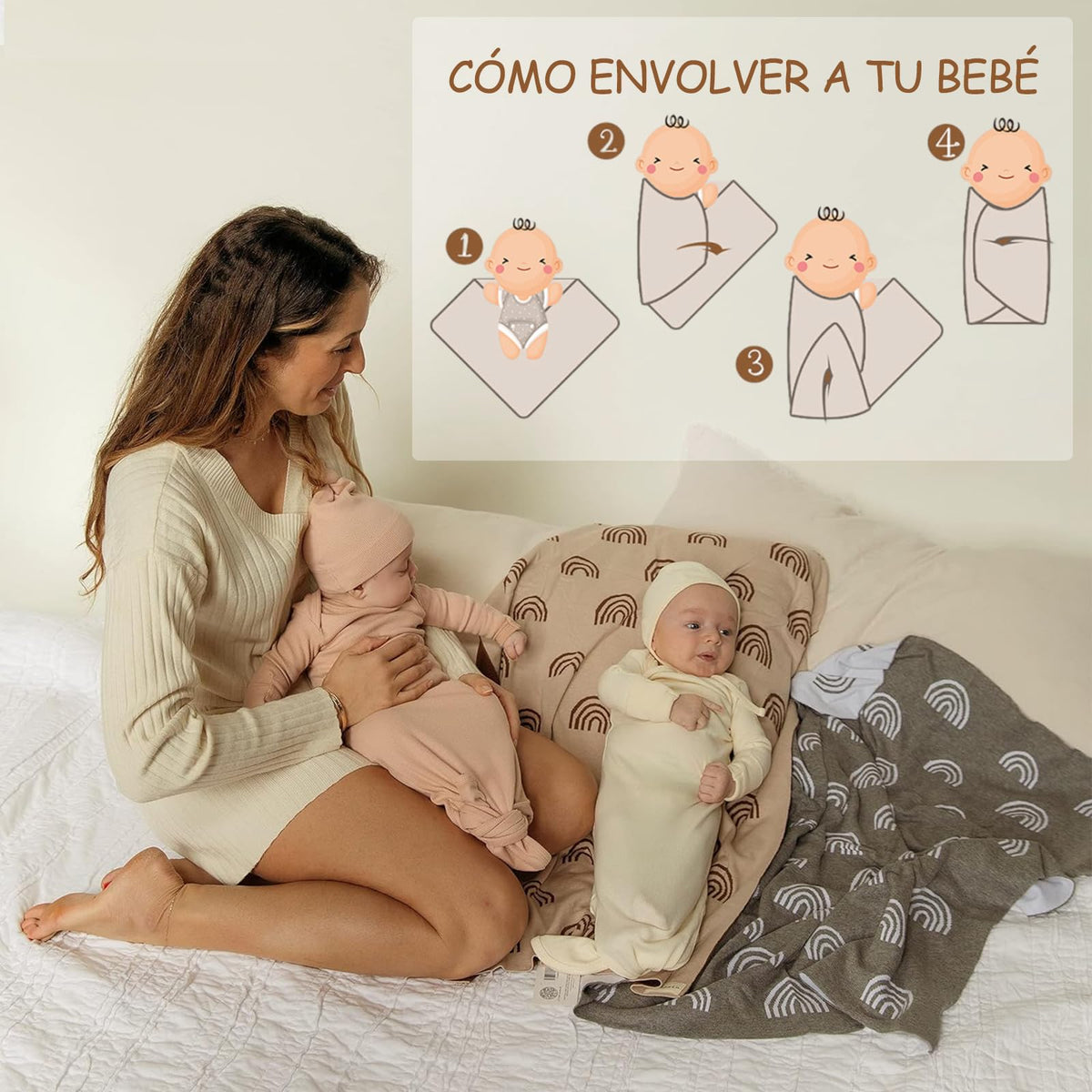 TGHVCQ Manta de bebé, Cobija de para Bebés de Punto de Lujo, Suave Cálida y Acogedora Manta de Abrazo de 90 * 70cm, para Cochecito y Cuna para Recién Nacidos, Bebés e Infantes (Beige)