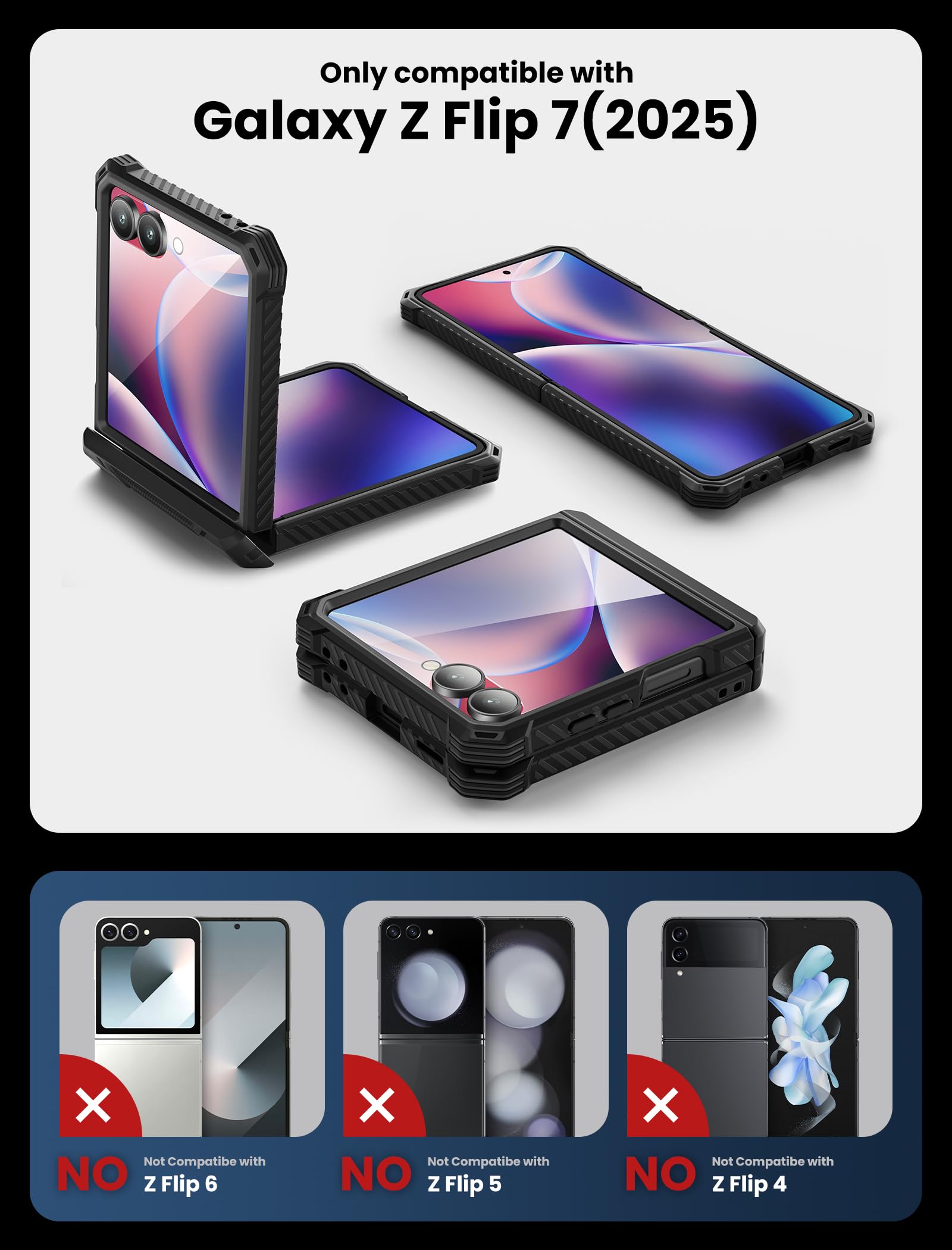 i-Blason Funda para Samsung Galaxy ZFlip 7 [Armorbox] Carcasa con Protector de Pantalla de Vidrio Templado [Protección Militar] Resistente Case con Soporte y Clip para Cinturón - Negro