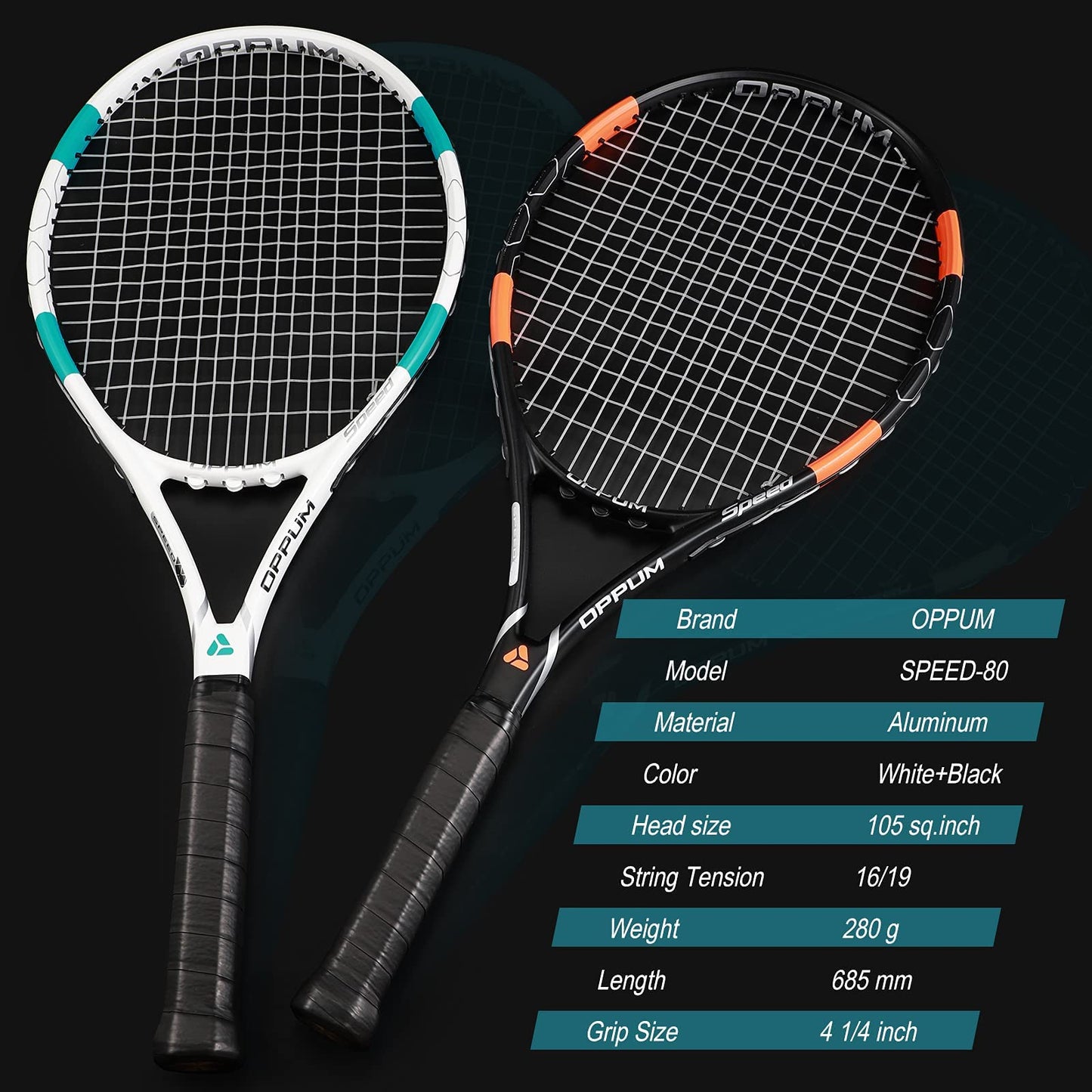 Raquetas de Tenis OPPUM Blancas Profesionales de 27 Pulgadas para Jugadores Principiantes e Intermedios