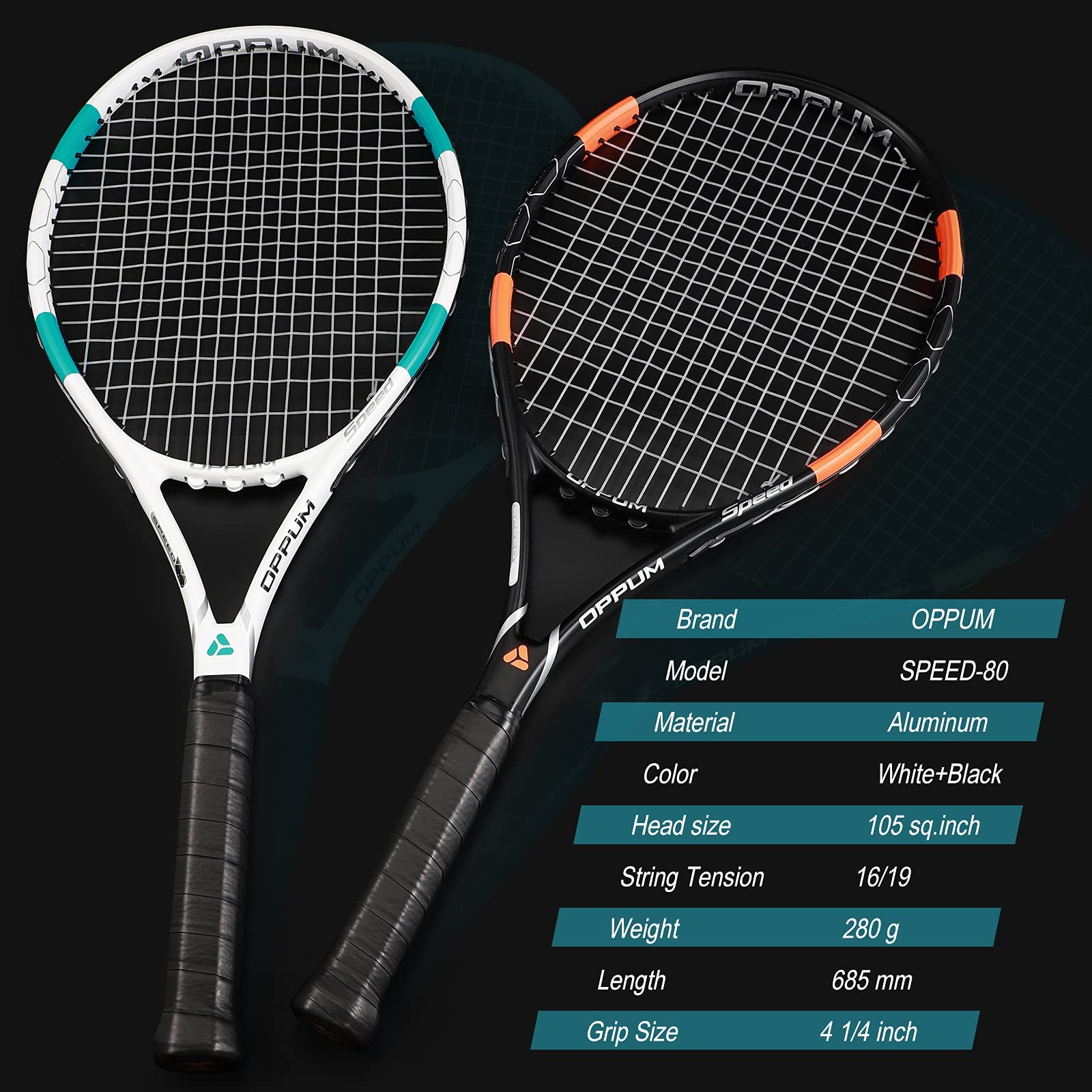 Raquetas de Tenis OPPUM Blancas Profesionales de 27 Pulgadas para Jugadores Principiantes e Intermedios