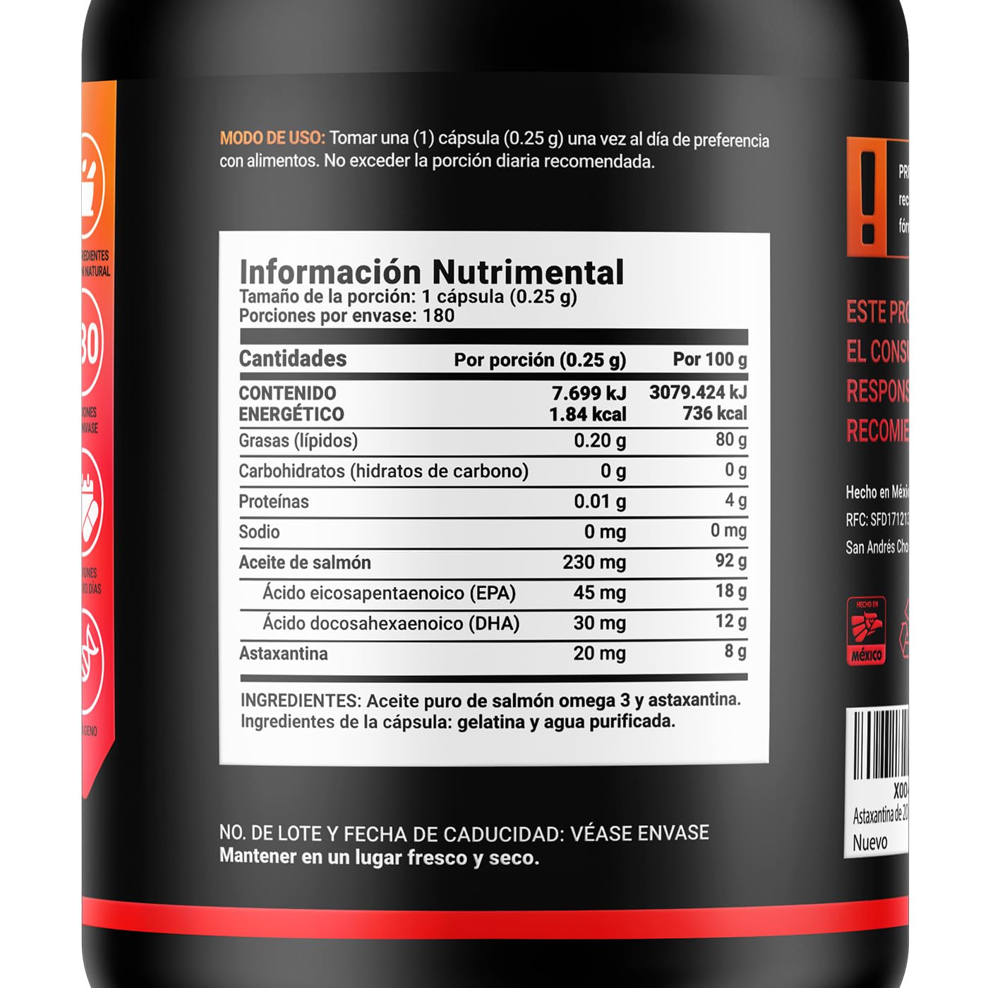 B Life Astaxantina | 180 Cápsulas | 250 mg por porción | Adicionado con Aceite Puro de Salmón Omega 3 | Ingredientes naturales | Astaxanthin Blend.