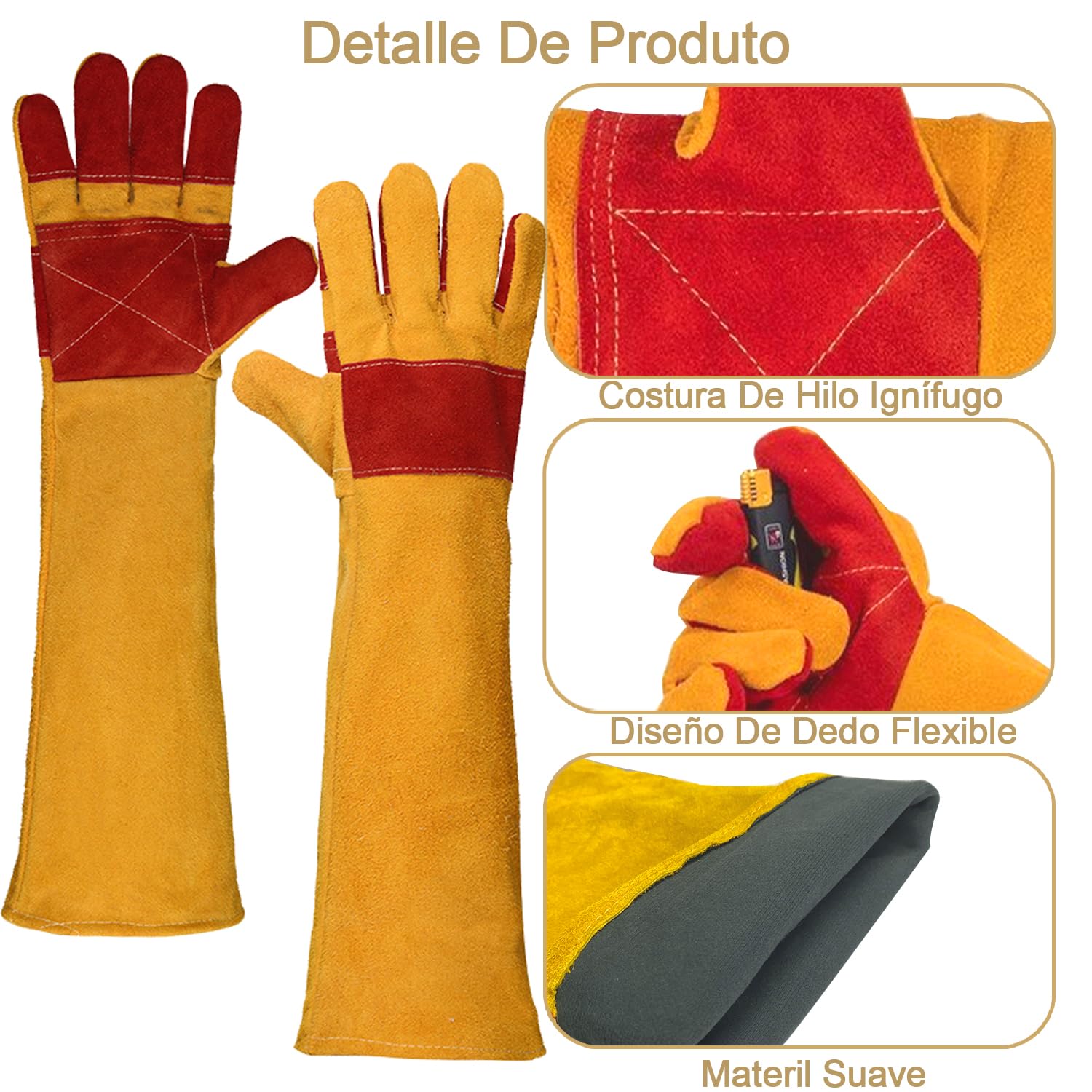Guantes Largos Anti-mordeduras Arañazos de Animal 60cm, Guantes Protector de Agarre Manipulación de Animal, Guantes de Manejo Cuero Duraderos para Perro Gato Pájaro Serpiente Lagarto Reptile