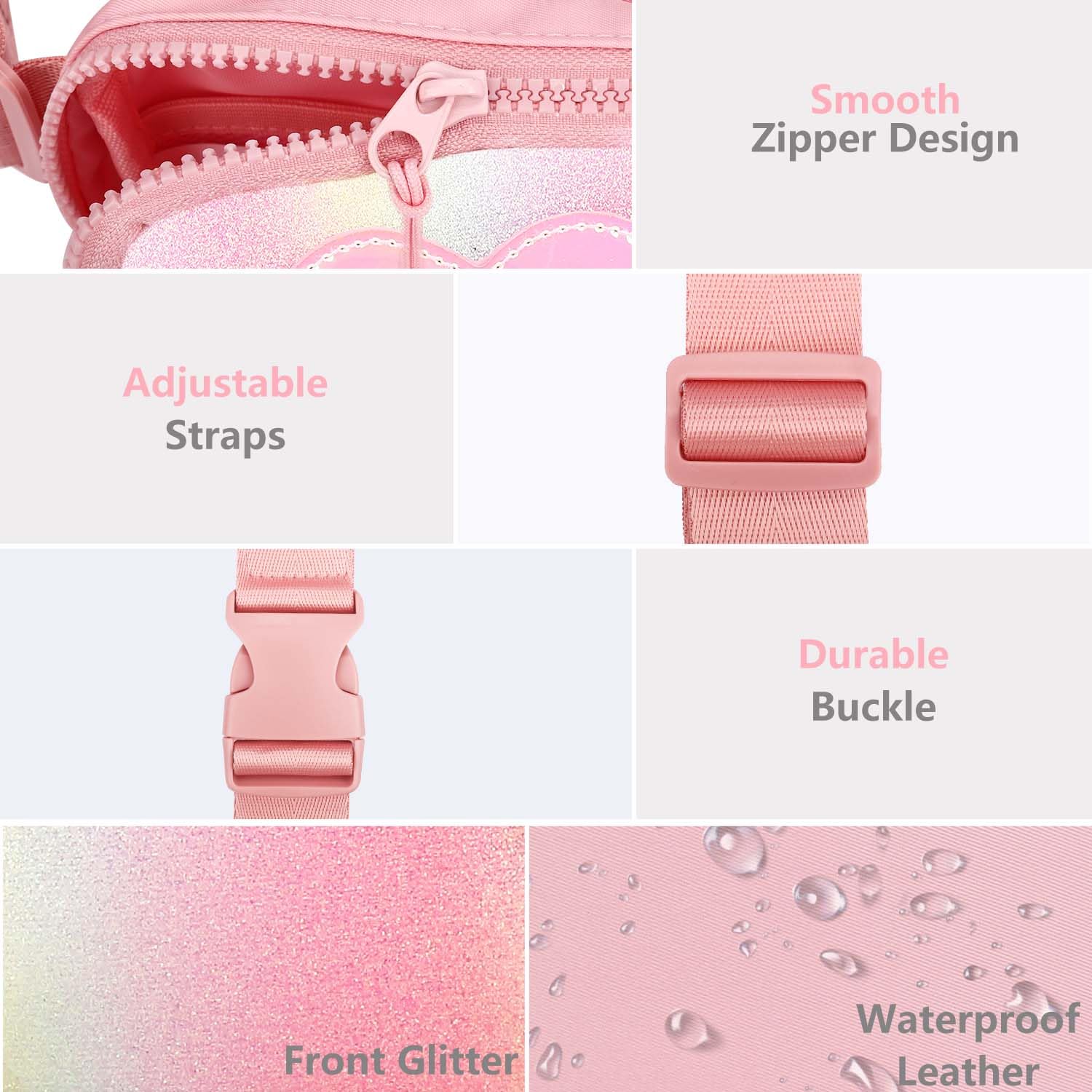 Kejea Riñonera Cruzada para Niñas y Mujeres, 8 a 12 Años, Rosa (Glitter Pink), B Taza