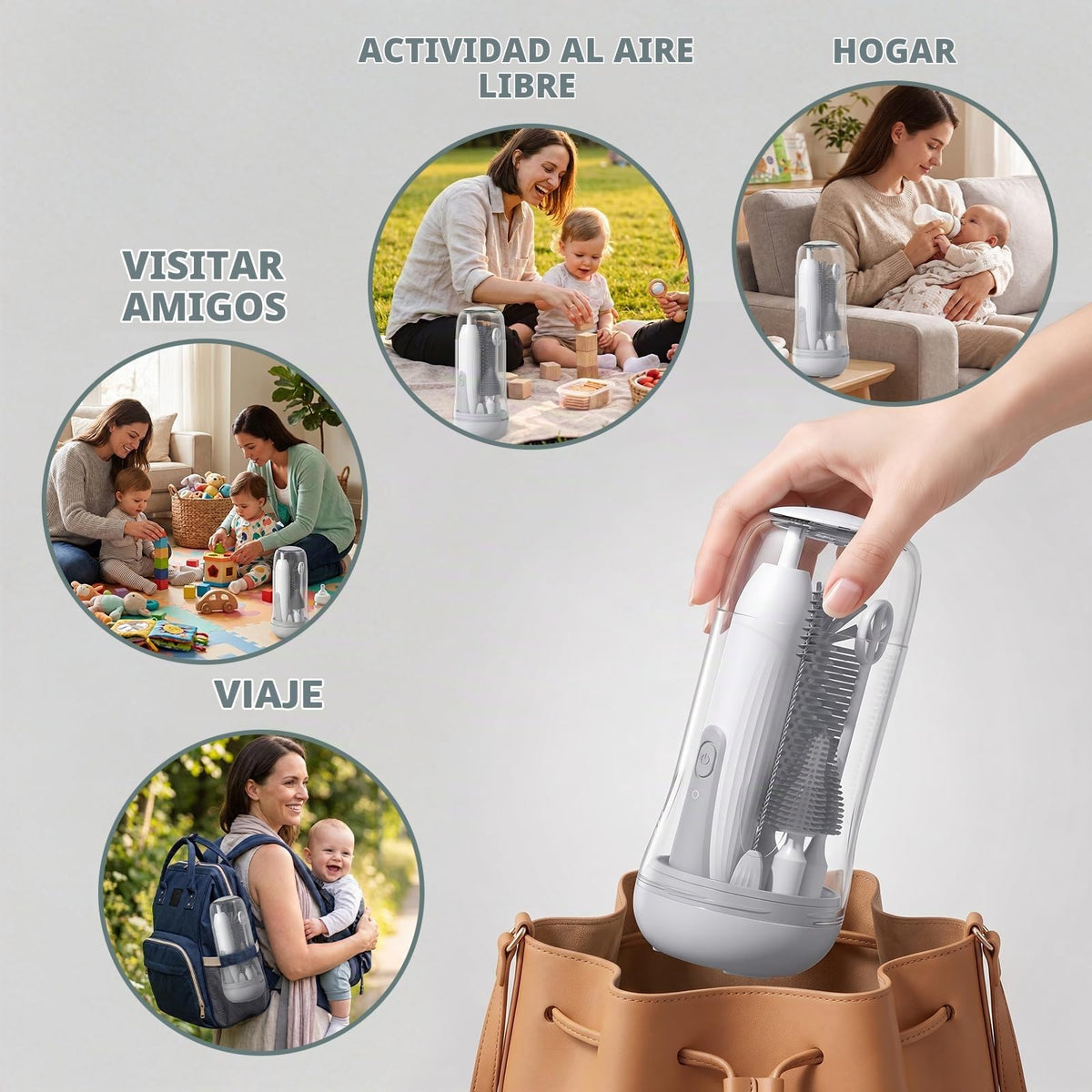 Limpiador de cepillo para polvo eléctrico para botellas con caja de