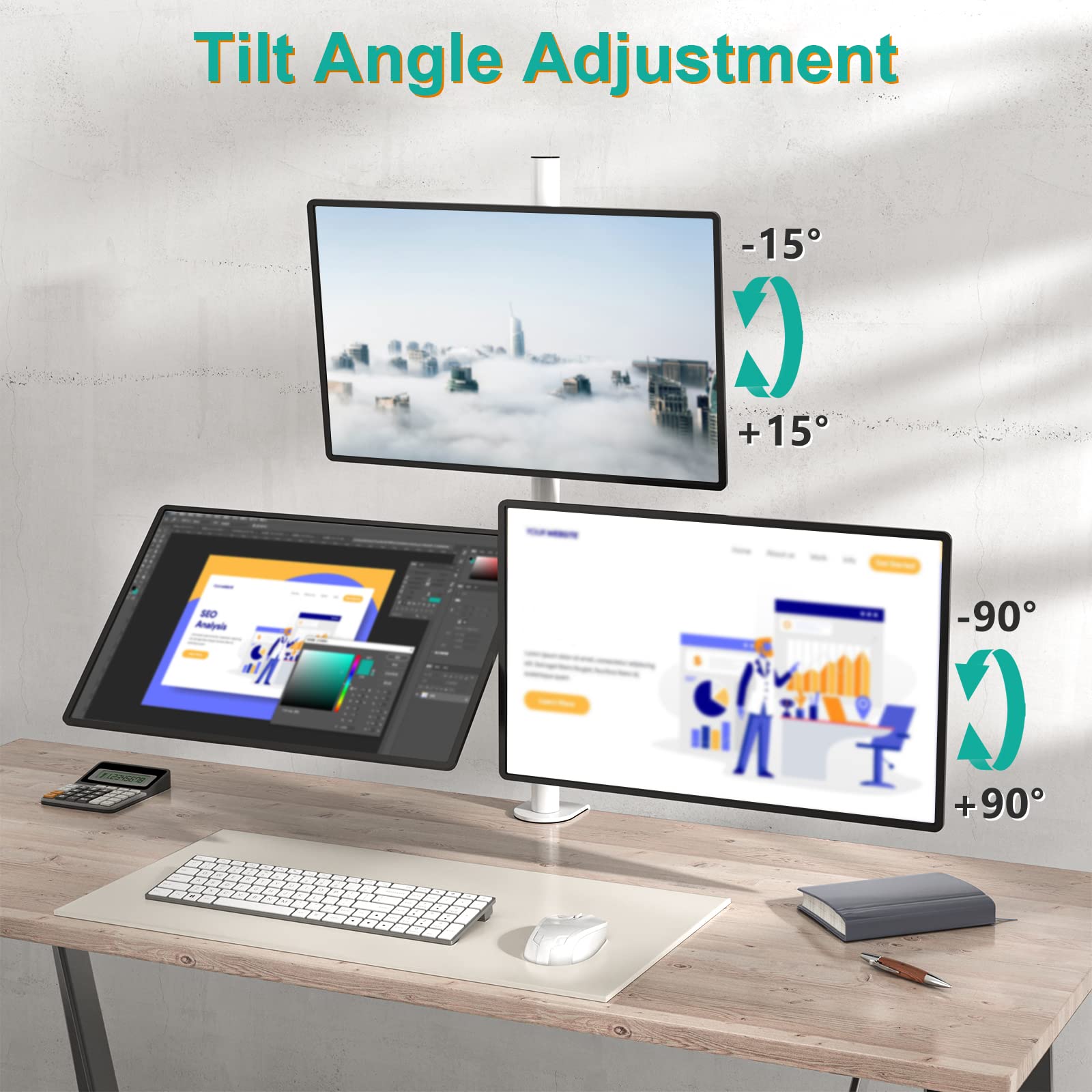Soporte de Monitores Triple WALI Blanco Ajustable para Tres Pantallas de Hasta 27 Pulgadas