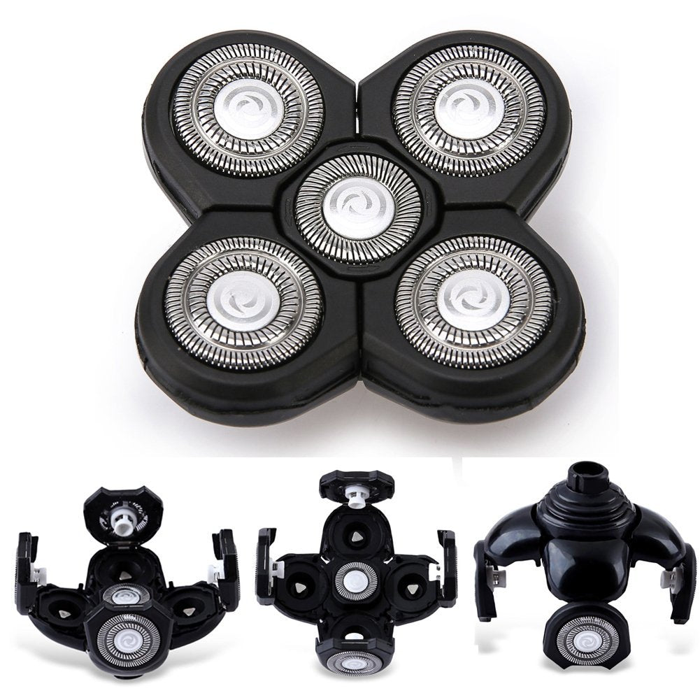 Cabezales de repuesto para maquinilla de afeitar eléctrica para hombres, 5 en 1, reemplazable, flotante, lavable, cuchilla recortadora de cabeza (negro)