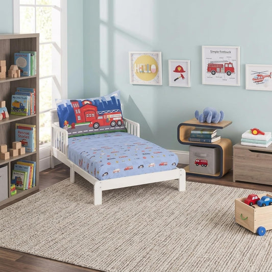 EVERYDAY KIDS - Juego de sábanas bajeras de 3 piezas para niños pequeños, sábana encimera y funda de almohada – Policía, fuego y rescate, juego de sábanas de microfibra suave y transpirable para niños