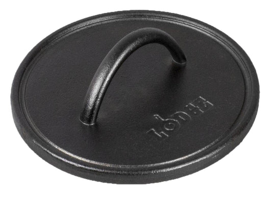 Lodge L8RFIP - Prensa de parrilla de hierro fundido sazonado de 8 pulgadas, color negro