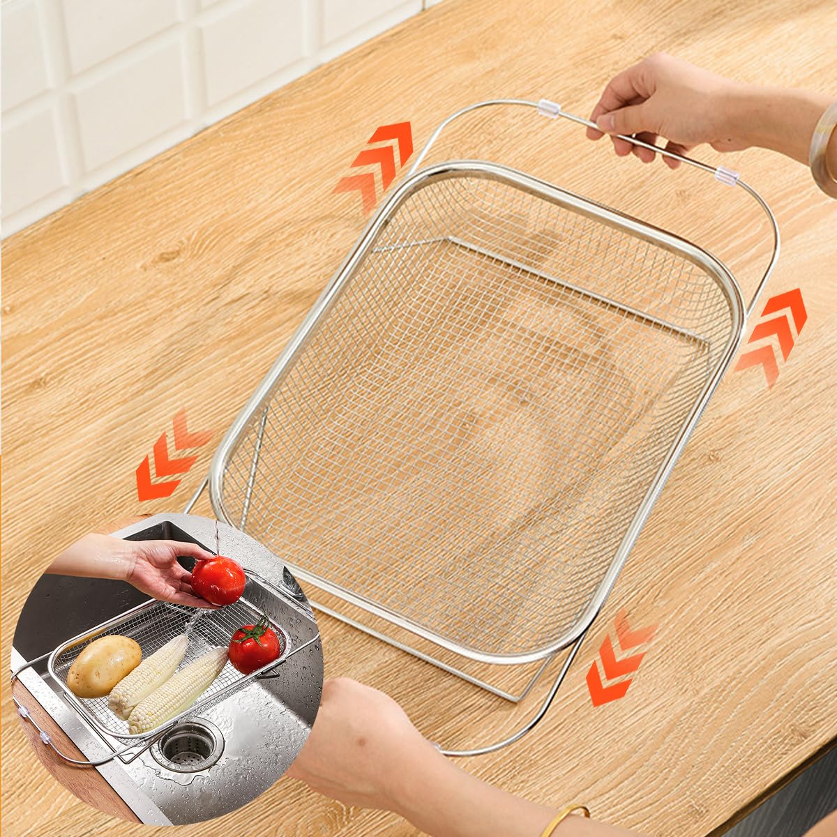 Colador de Acero Inoxidable ZIMRAHYG para Fregadero expandible
