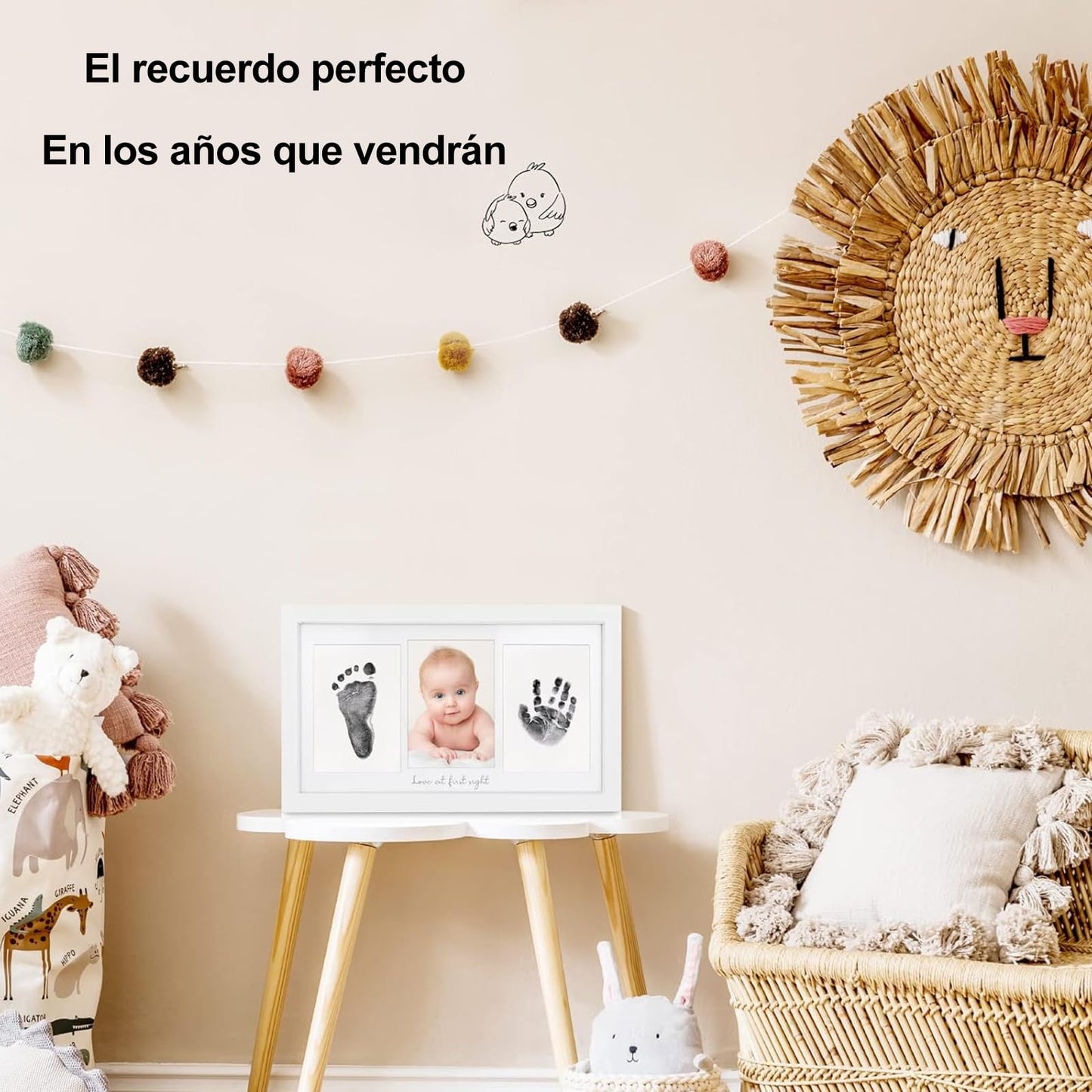 Marco foto y huellas recuerdo de bebe, Kit de mano y huella de bebé con kit de mano y huella sin tinta*1, Tres hojas de papel blanco, Cinta adhesiva de doble cara*1, Regalos de baby shower para mamá