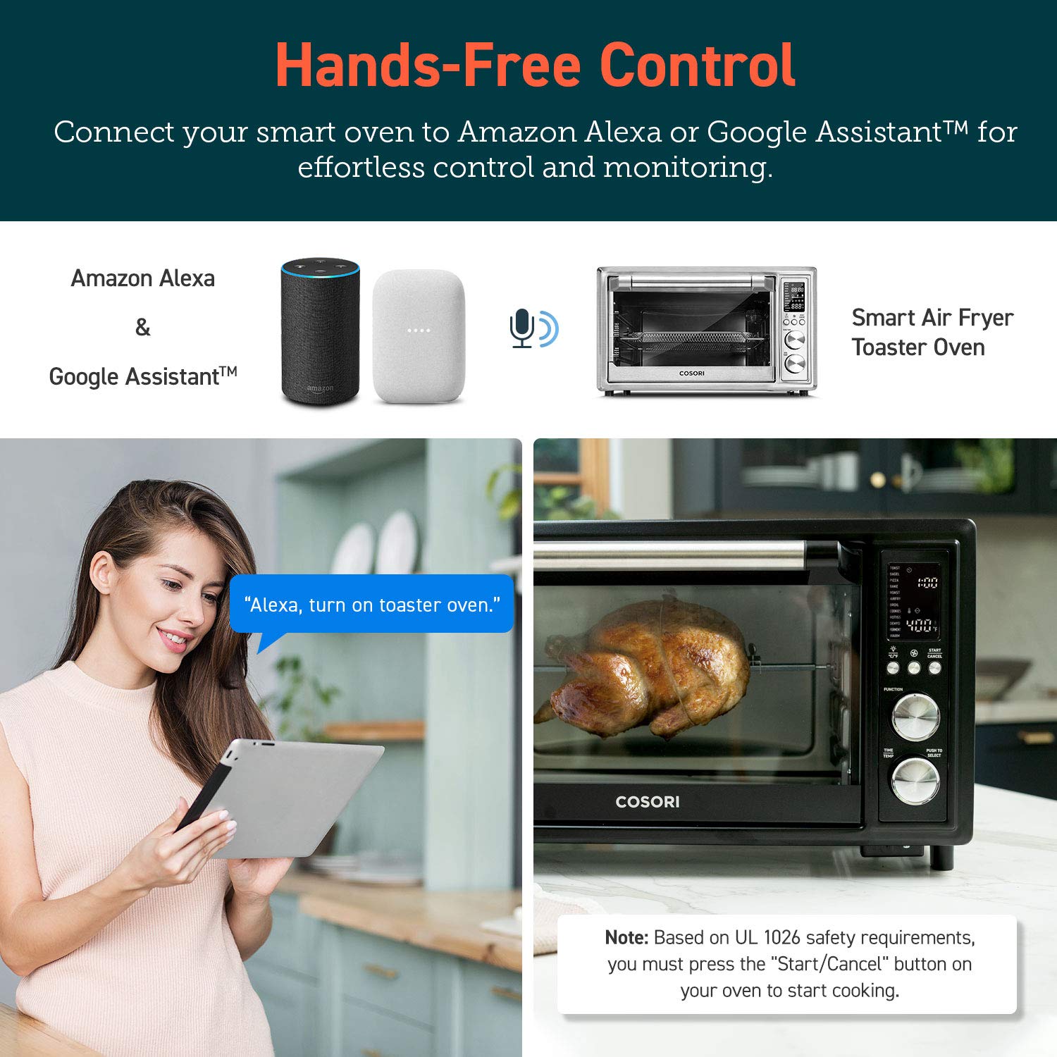 COSORI Smart 12 en 1 Air Fryer Tostadora Deshidratador de encimera para horno para pollo, 30L, Negro