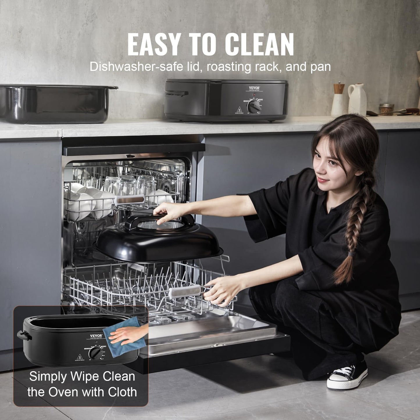 Horno Tostador Eléctrico VEVOR Negro Vidrio Templado 20 Cuartos 1450 W