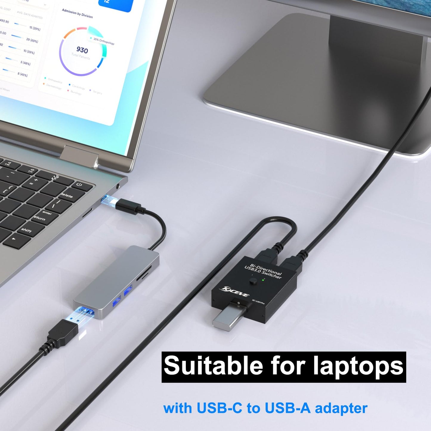 USB 3.0 Switch, Conmutador USB Bidireccional 2 en 1 Salida o 1 en 2, Switch USB MLEEDA Para 2 Computadoras Compartiendo Teclado, Ratón, Impresora, Con Controlador de Escritorio y 2 Cables USB 3.0