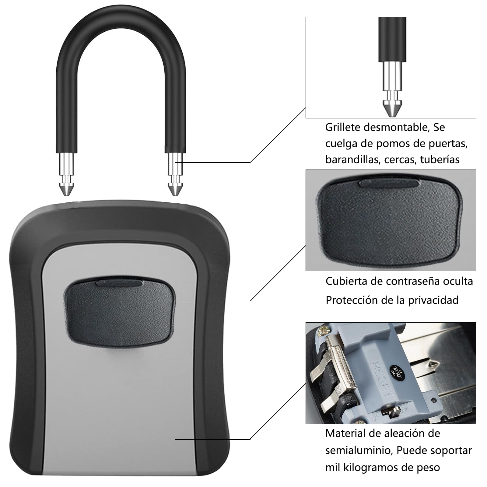 Caja para Llaves Lockbox Gris de 4 Dígitos Reiniciable Impermeable para Oficinas y Hogar