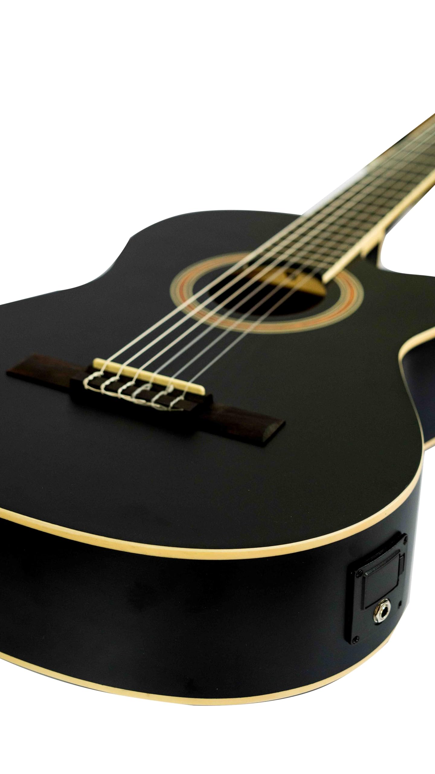 BAMBOO, Guitarra Electroacústica Negro Mate Cuerdas Nylon, mod Balance Con Funda, 39 pulgadas, 4/4, tamano Standard, madera Linden.