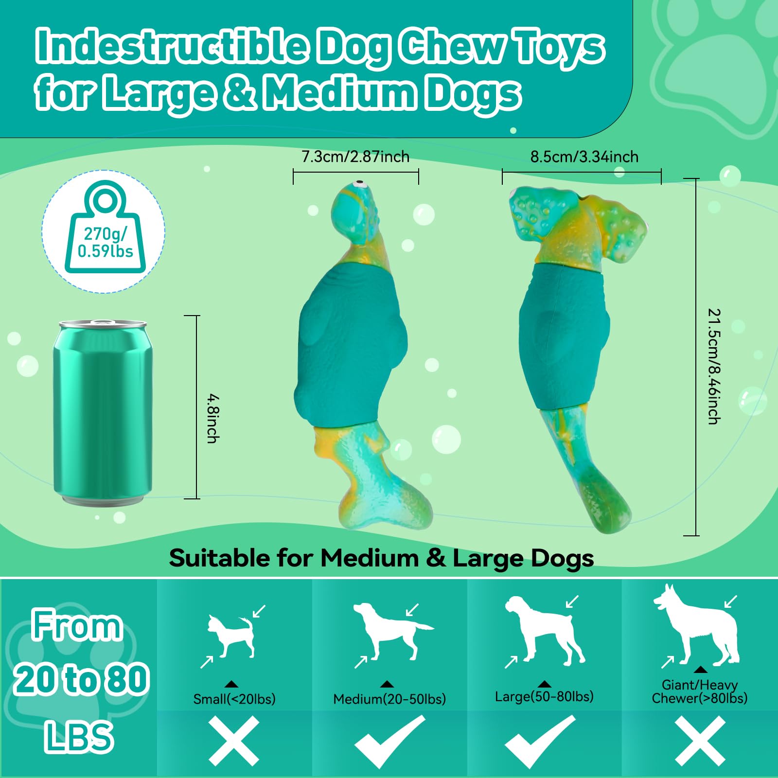 BIKIISEN - Juguetes para perros para masticadores agresivos, juguetes interactivos para masticar perros grandes, juguetes indestructibles para mantenerlos ocupados, juguetes para perros chirriantes,