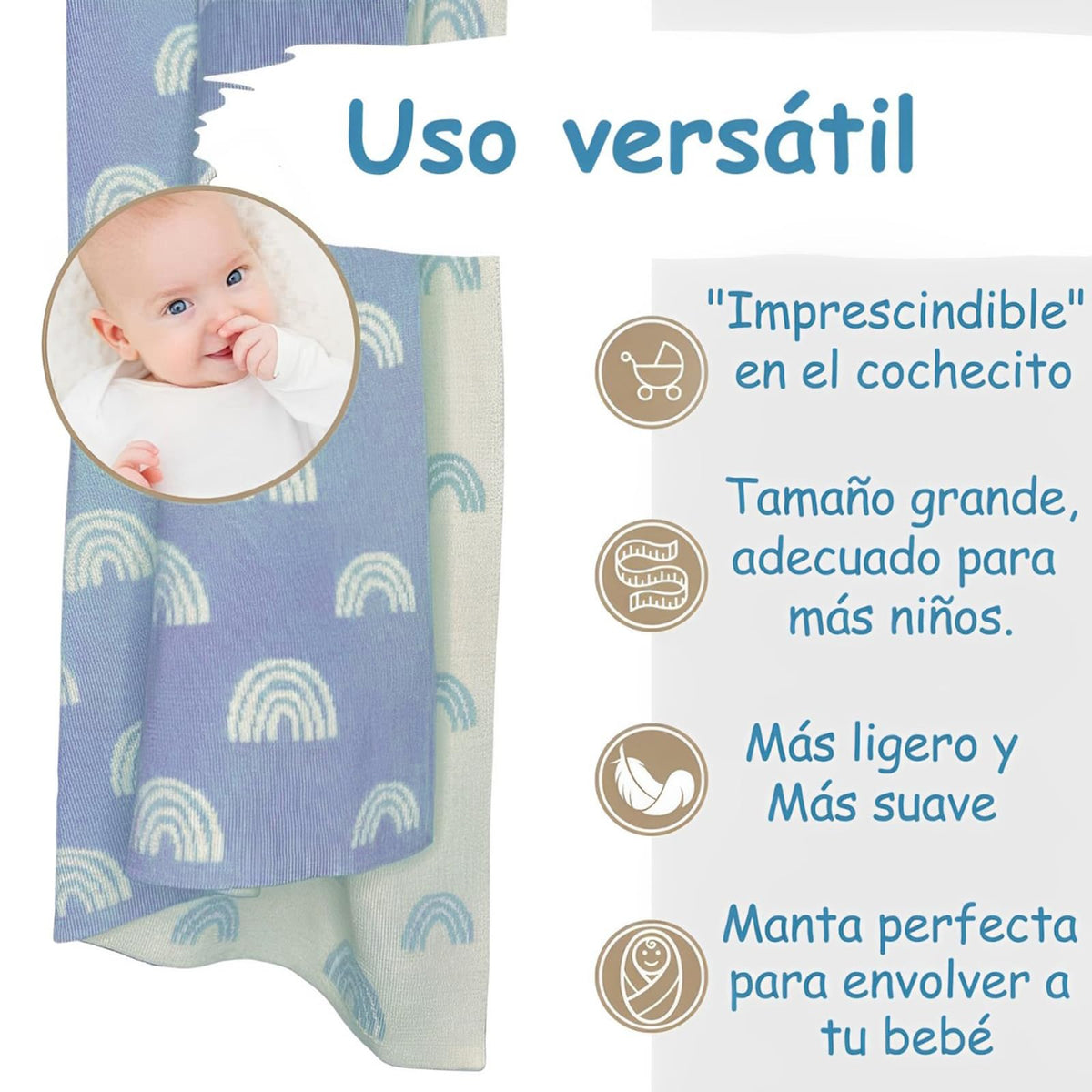 TGHVCQ Manta de bebé, Cobija de para Bebés de Punto de Lujo, Suave Cálida y Acogedora Manta de Abrazo de 90 * 70cm, para Cochecito y Cuna para Recién Nacidos, Bebés e Infantes (Azul)