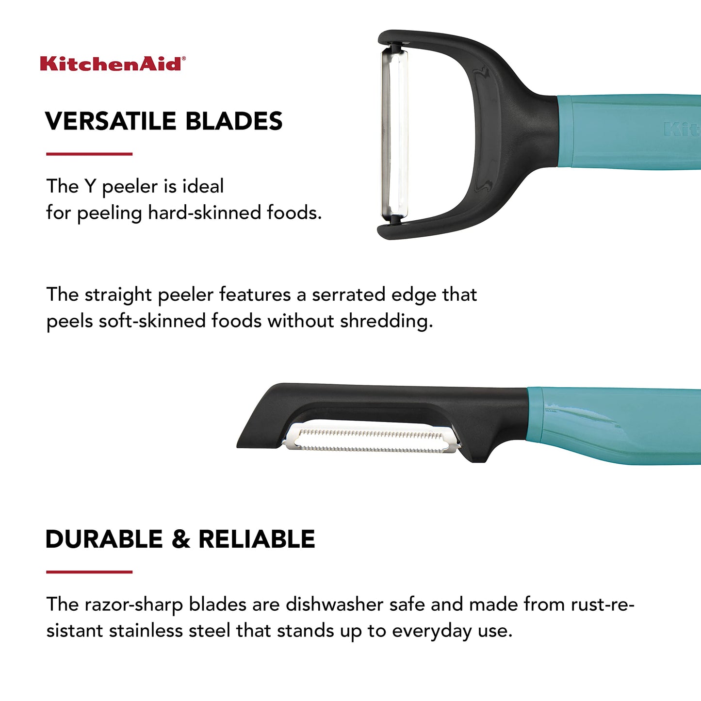 KitchenAid - Pelador universal Euro Y, juego de 2, color aguamarina