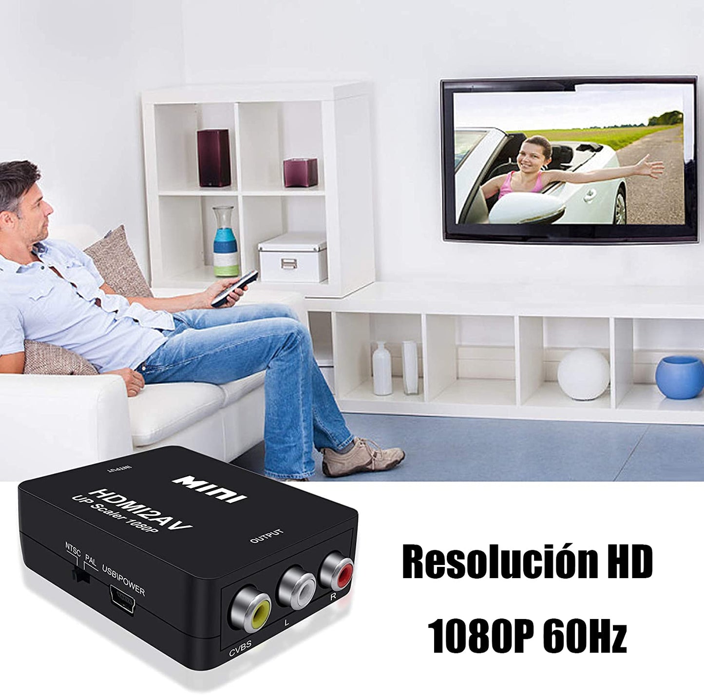 YOU ER MEI Adaptador HDMI a RCA, HDMI a AV Convertidor de Video Soporte 1080P con Cable de Alimentación USB Convertidor de Señal de Xbox PS4, PS3,STB VHS VCR Cámara DVD a HDMI TV …
