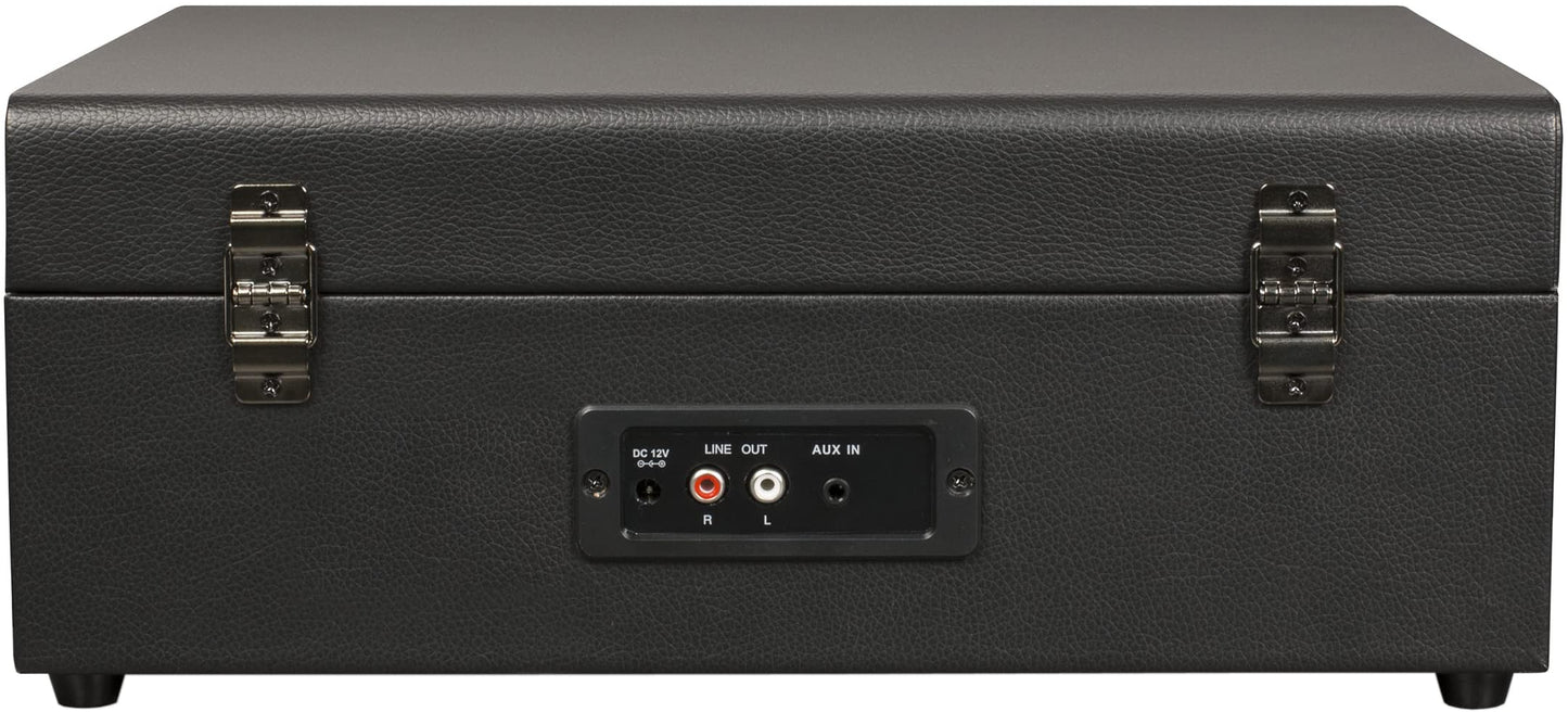 Crosley CR8017B-BK Voyager - Tocadiscos de Vinilo portátil clásico con Entrada y Salida Bluetooth y Altavoces Integrados, Color Negro