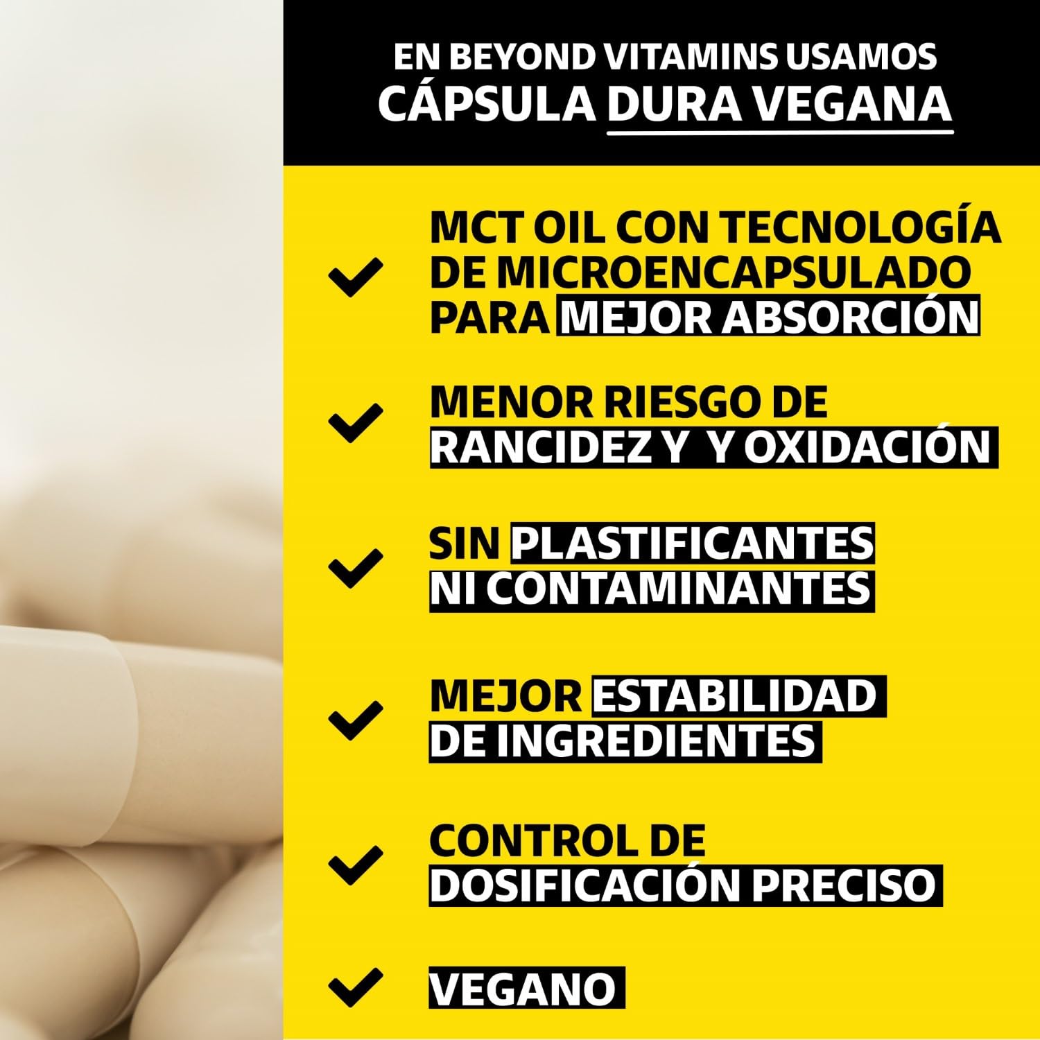 Suplemento Alimenticio Vegano Beyond Vitamins Sin Azúcar con Vitamina D3, K2 y MCT Oil