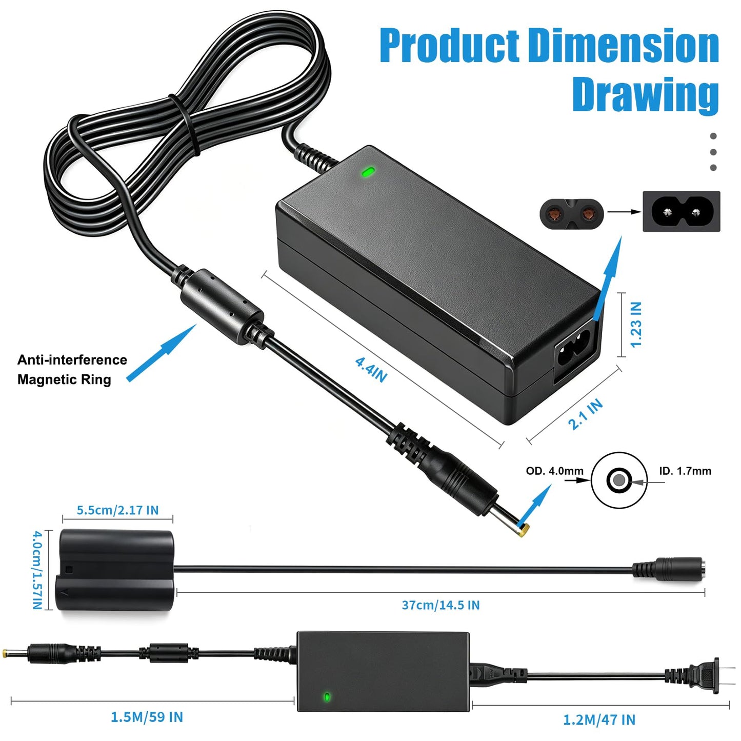 TKDY Eh-5 Plus Power Adapter Supply Updated EP-5B DC Coupler Kit (EN-EL15 Battery Replacement) For D500 P520, P530,D600, D610,D750 D7000,D7100,D800,D800E,D810,D800A,1V1
