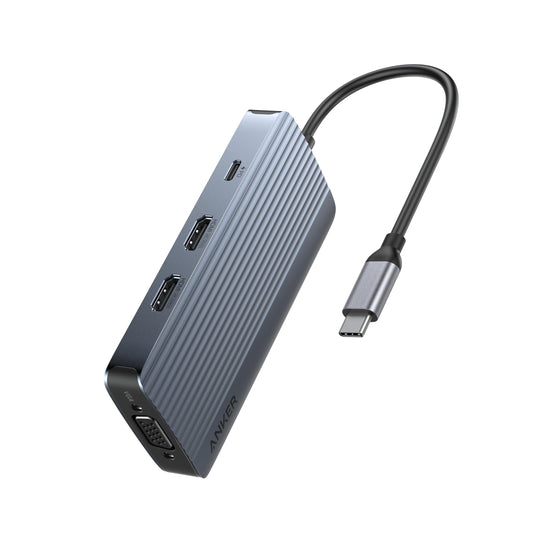 Anker PowerExpand Hub USB-C 8 en 1, Triple Pantalla, 2 Puertos HDMI 4K, 1 VGA 1080P, 100W PD, 4 Puertos USB (1 USB-C 5Gbps, 3 USB-A 5Gbps), Alta Velocidad, Compatible con MacBook, Windows