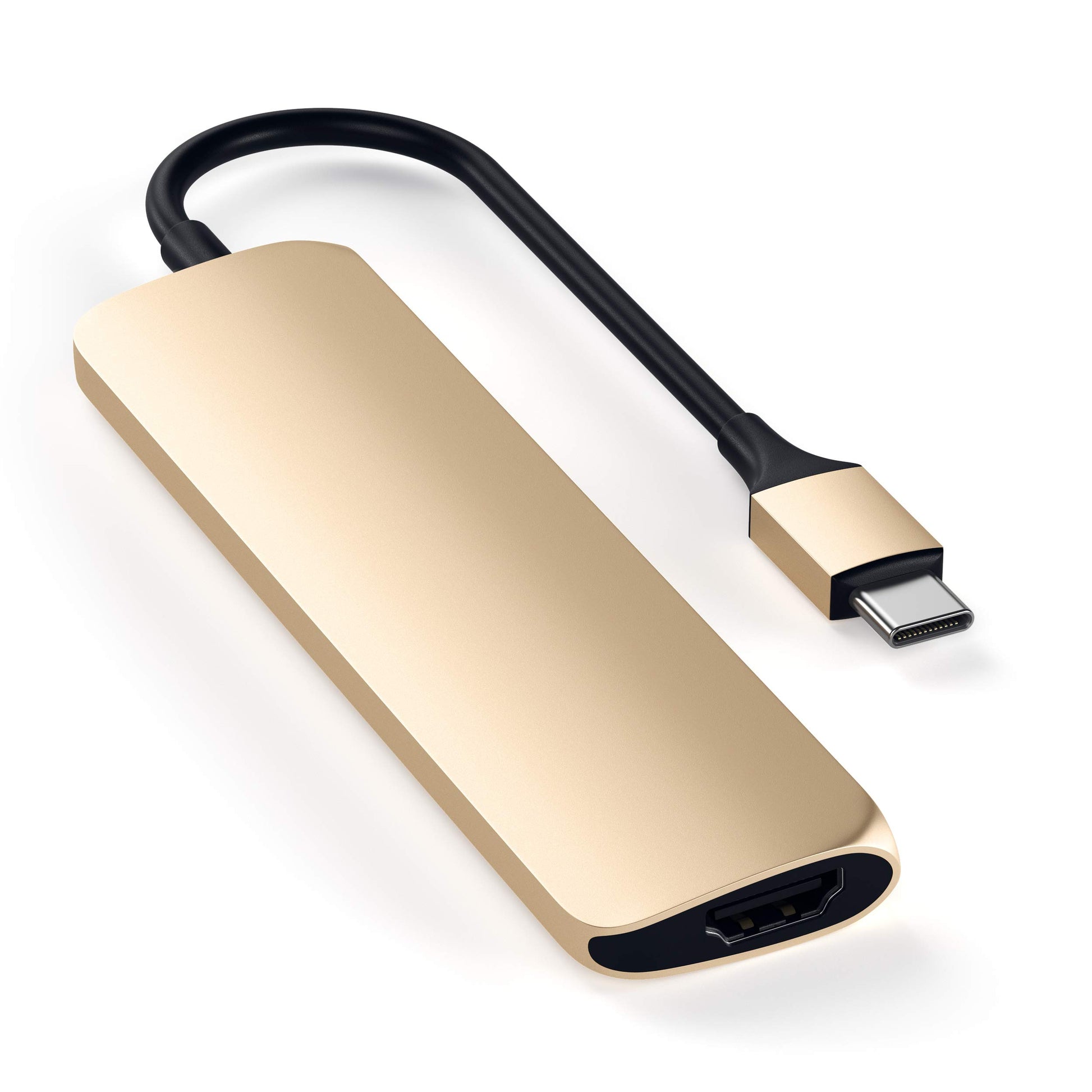 SATECHI Adaptador Multi Puertos Tipo-C Slim con USB-C Pass-Through, 4K HDMI, USB 3.0 - para M2/ M1 MacBook Pro/Air, M2/ M1 iPad Pro/Air, M2 Mac Mini, iMac M1 (Oro)