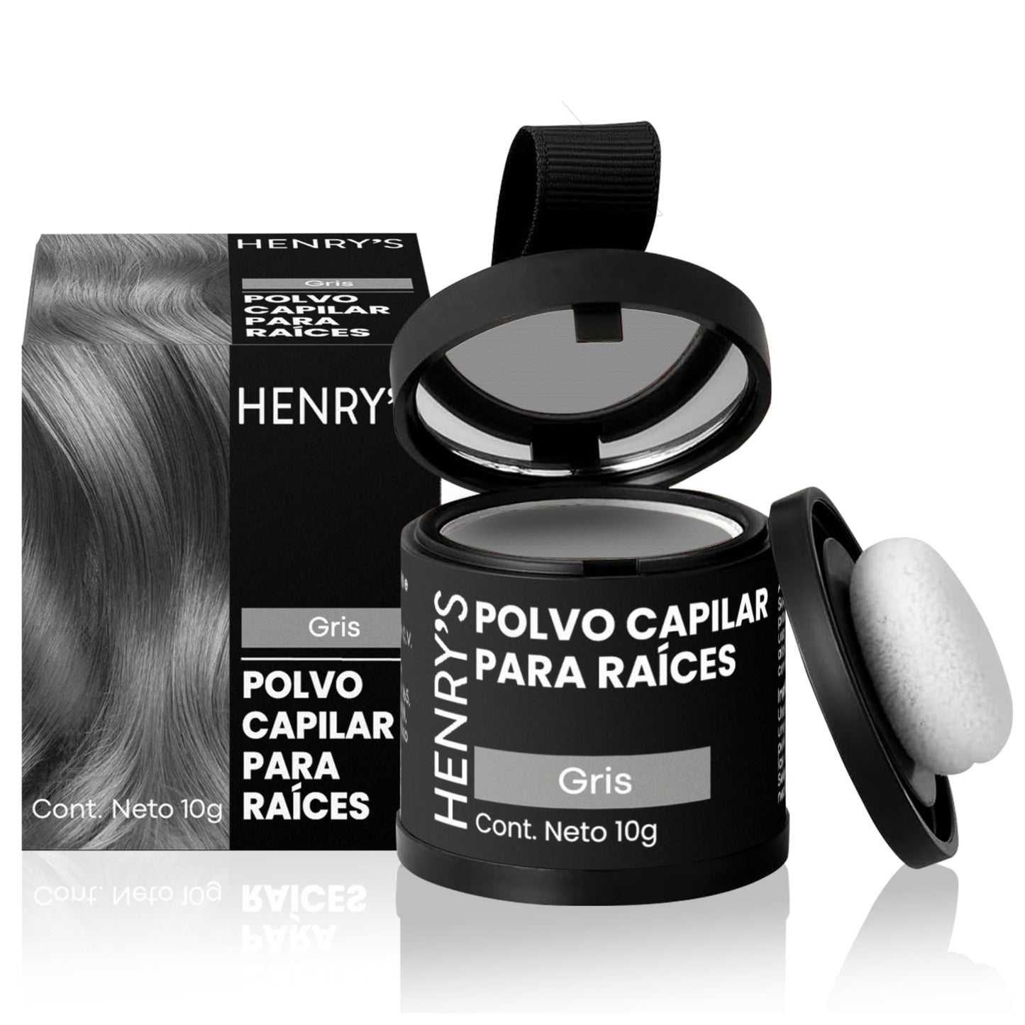 Henrys Polvo para Retocar Raíces Gris, Rellena Zonas Escasas, Define la Línea del Cabello y Cubre el Crecimiento de Raíces al Instante y en Cualquier Momento, Fibras Capilares Hairline Powder. Calvicie, Caida de Cabello o falta de Volumen para Mujer y Hom