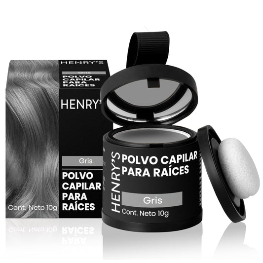 Henrys Polvo para Retocar Raíces Gris, Rellena Zonas Escasas, Define la Línea del Cabello y Cubre el Crecimiento de Raíces al Instante y en Cualquier Momento, Fibras Capilares Hairline Powder. Calvicie, Caida de Cabello o falta de Volumen para Mujer y Hom
