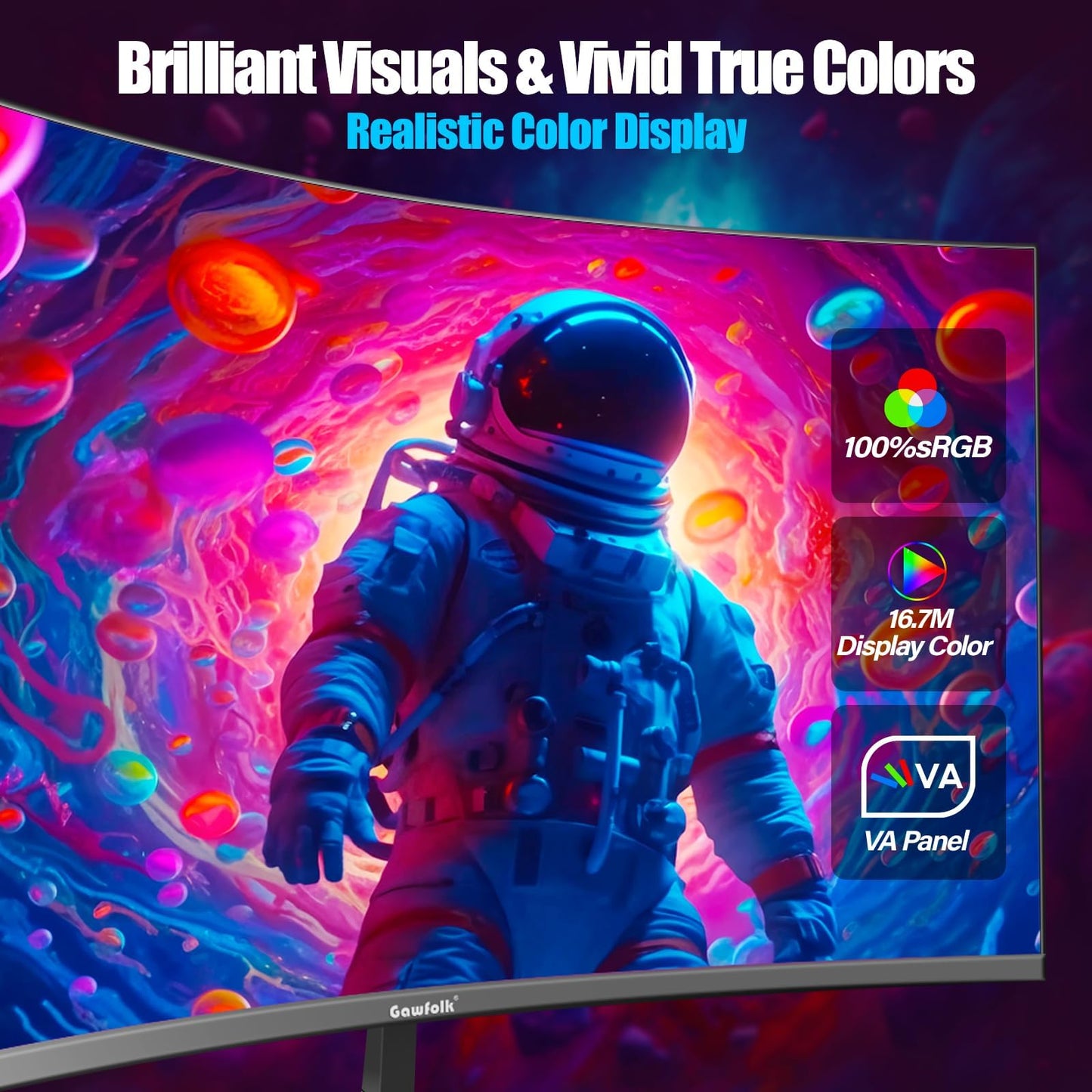 Gawfolk Monitor Gamer 27 Pulgadas Curvo 180Hz, 1800R 165Hz Curva Monitor PC Full HD 1080P, Pantalla de Computadora sin Marco con Tecnología FreeSync y Eye Care, Compatible con Puerto VESA, DP, HDMI