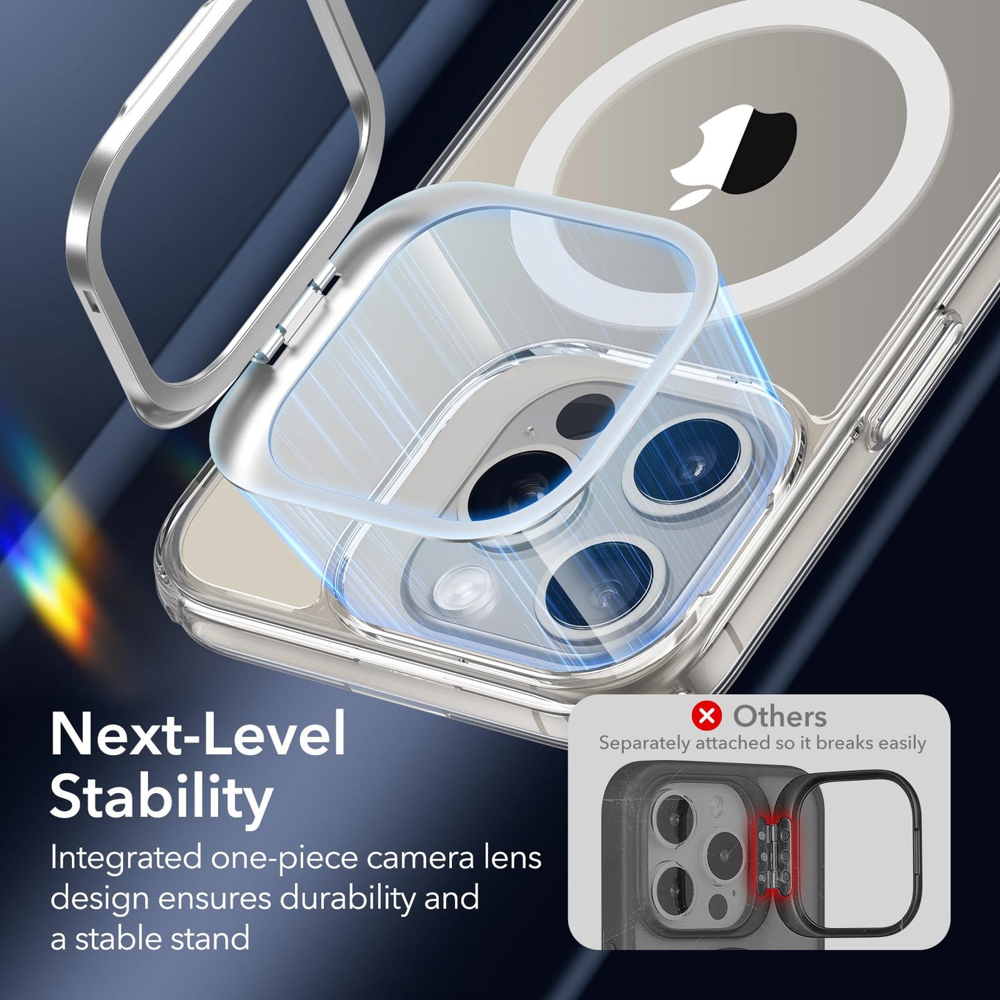 ESR Funda para iPhone 15 Pro MAX, Compatible MagSafe, Funda Protectora Grado Militar, Funda con Soporte Oculto Integrado, Parte Trasera Resistente a Arañazos, Serie Classic, Transparente