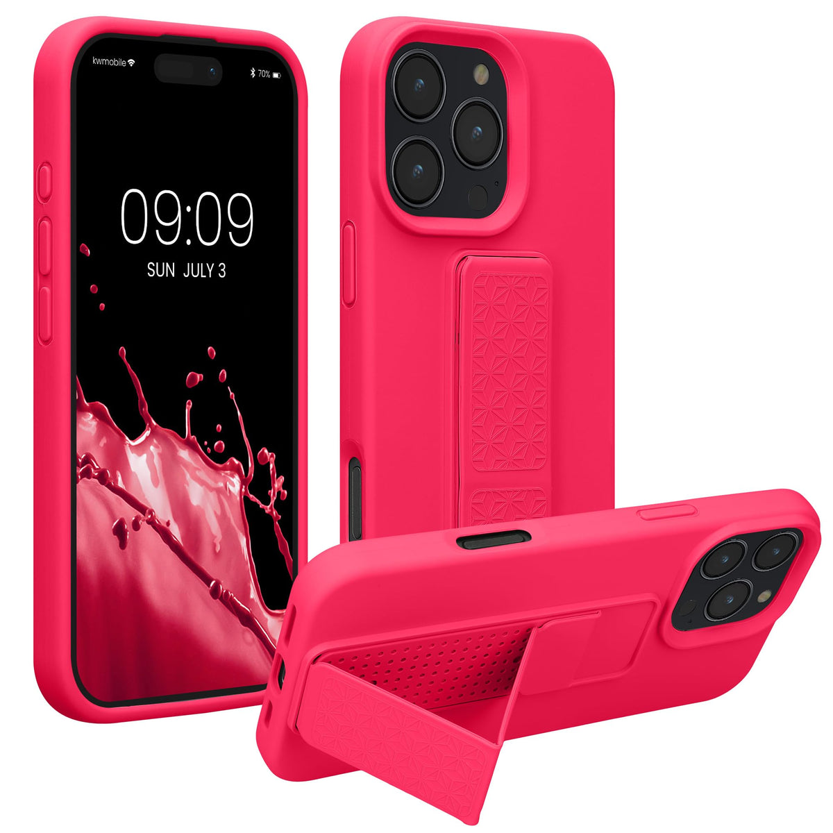 Carcasa kwmobile para Apple iPhone 16 Pro MAX Rosa neón con Soporte y Agarre para Dedo