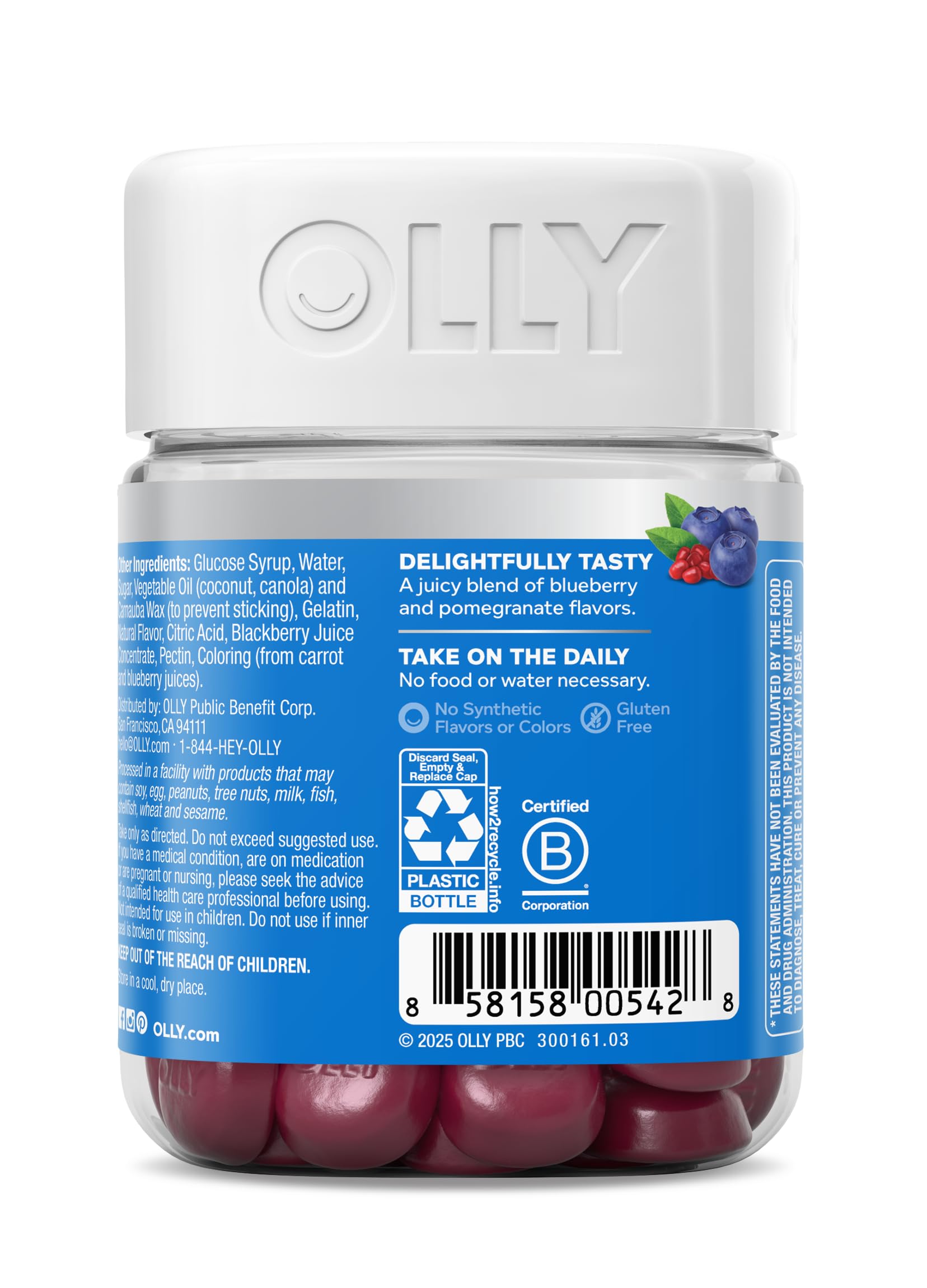 OLLY Vibrant Skin Gummy Supplements, Plump Berry, 50 Count