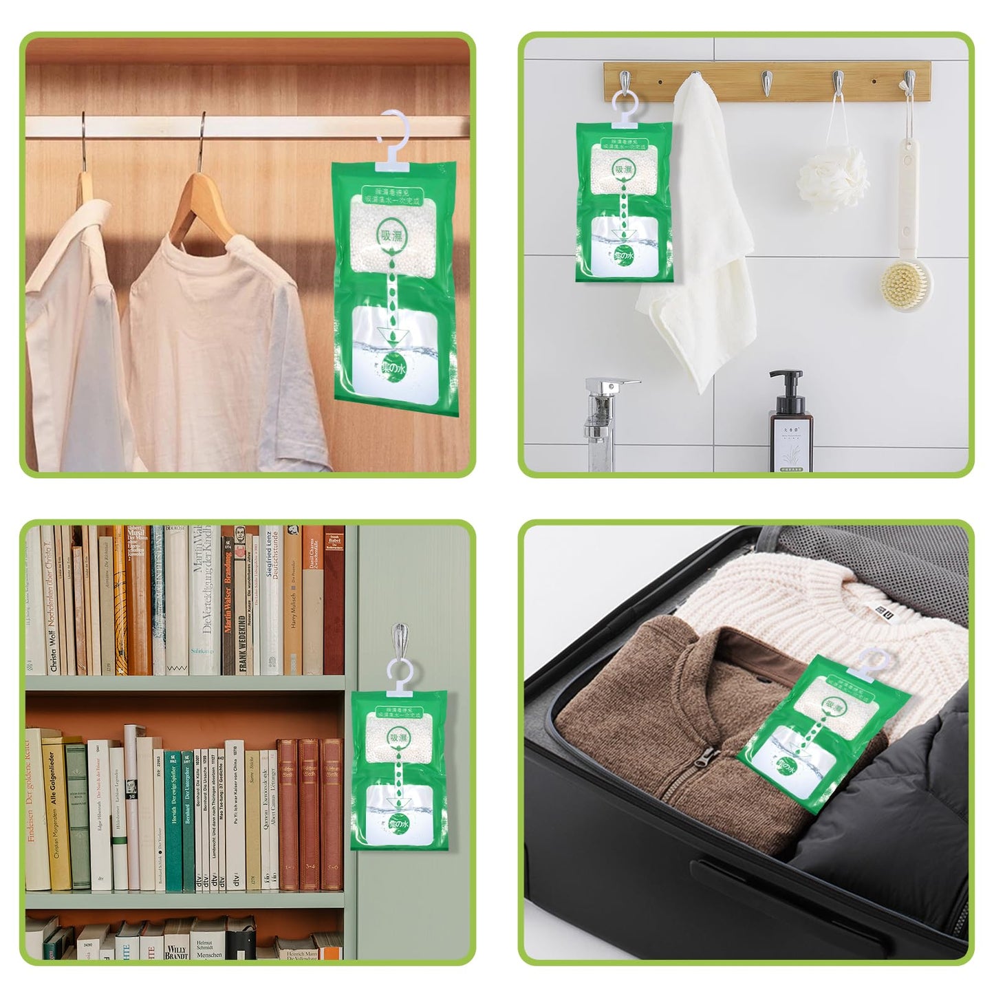 Paquete de 10 Bolsas Antihumedad Colgantes, Deshumidificador para la Humedad - Absorbedor de Humedad Sin Fragancia, Proceso Visible, Previene Moho en Closet, Baño, Cocina, Sótano y Lavadero