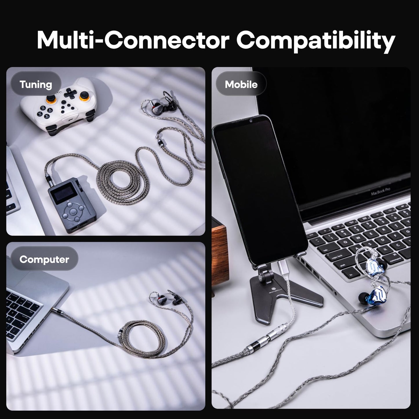 Linsoul Tripowin Zonie IEM Cable, Cable de Auriculares de 2 m de Longitud, Cable de Auriculares Chapado en Plata de 16 Núcleos, Cable de Monitor In Ear para KZ ZS10 PRO 2 SIMGOT EM6L (Empotrable 2Pin)