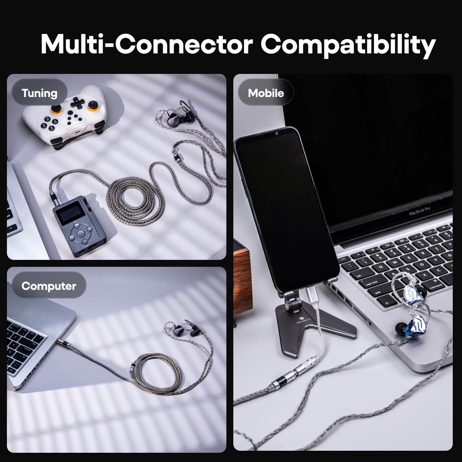 Linsoul Tripowin Zonie IEM Cable, Cable de Auriculares de 2 m de Longitud, Cable de Auriculares Chapado en Plata de 16 Núcleos, Cable de Monitor In Ear para KZ ZS10 PRO 2 SIMGOT EM6L (Empotrable 2Pin)