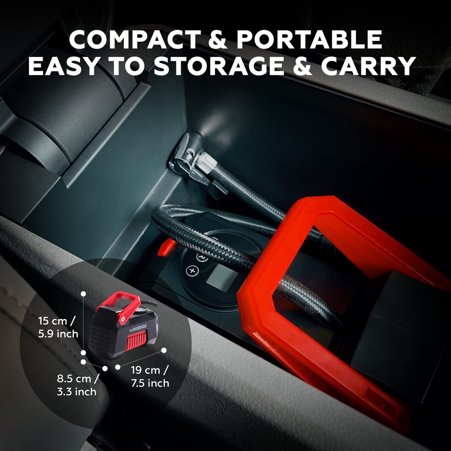Manusage Compresor de Aire inflador de neumáticos portátil para neumáticos de Coche, compresor de Aire Digital de 150 PSI con luz LED de 12 V CC para vehículos, Motocicletas, Bicicletas, inflar Bolas