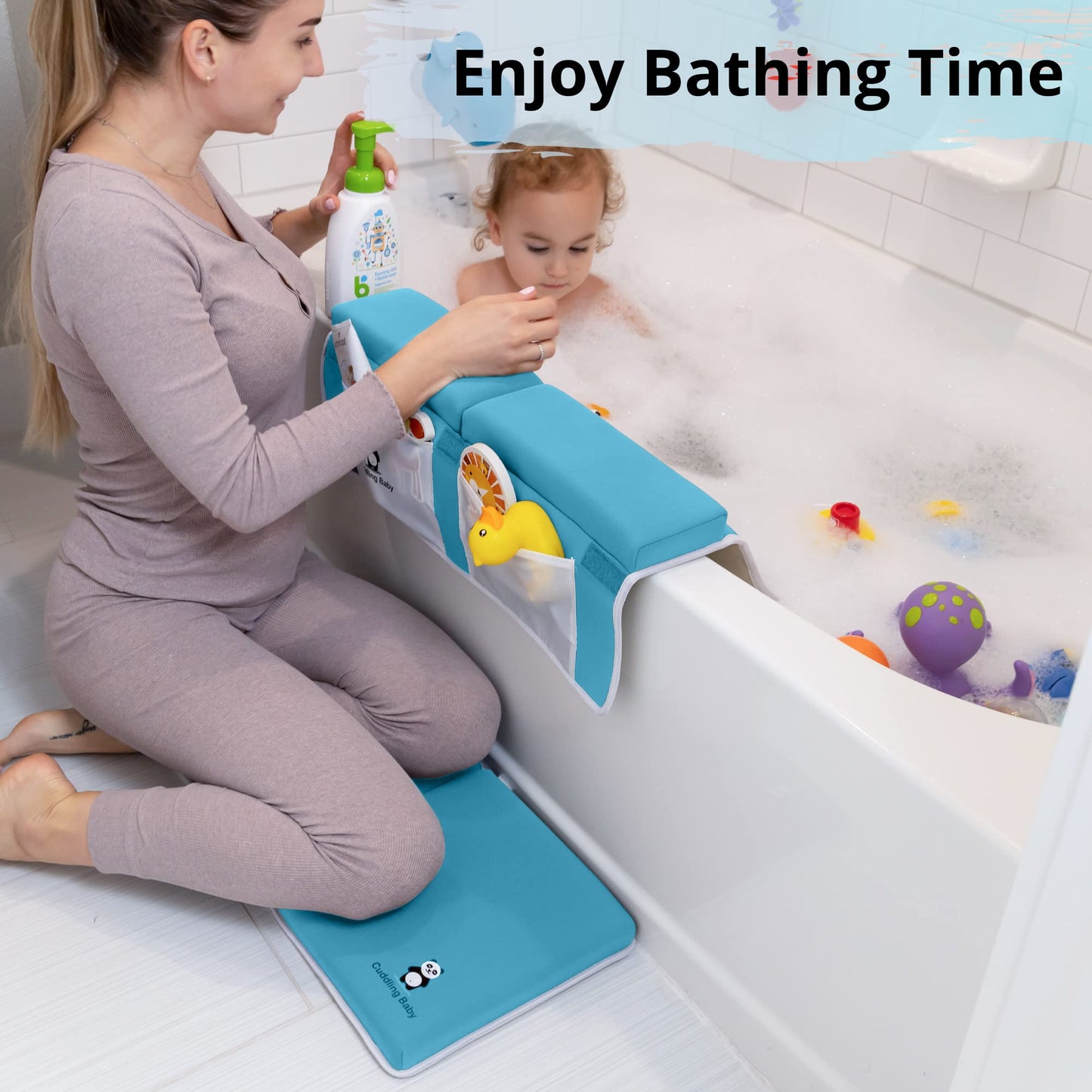 Cuddling - Juego de 2 alfombrillas de baño para bebé de alta calidad, almohadilla antideslizante para rodillas con bolsillos de almacenamiento, lavable a máquina, paquete de almohadillas para orejas