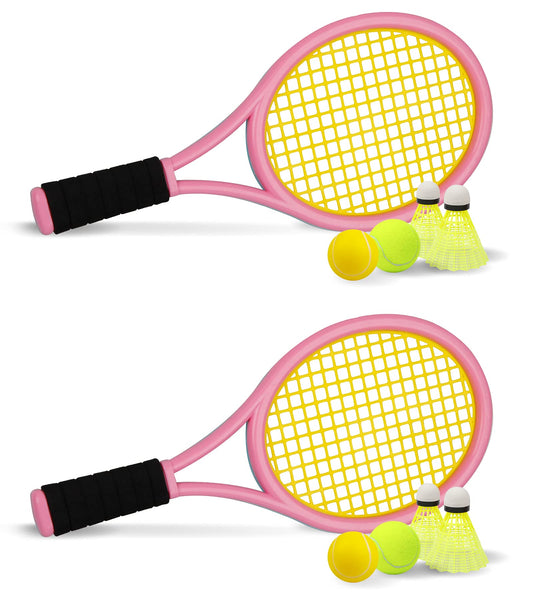Juego de Tenis para niños, Raqueta de Tenis de plástico de 17 Pulgadas con 2 Pelotas Suaves y 2 Pelotas de Tenis para niños, para Jugar al Aire Libre/Interior